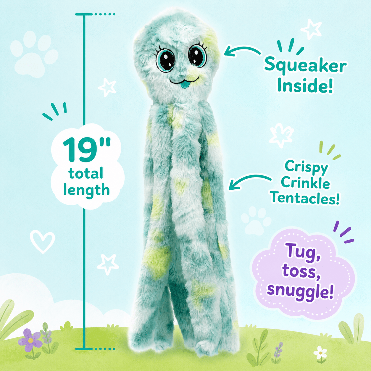 19" Octopus Tentacle Tugger Dog Toy Green Dog Toys Dogline