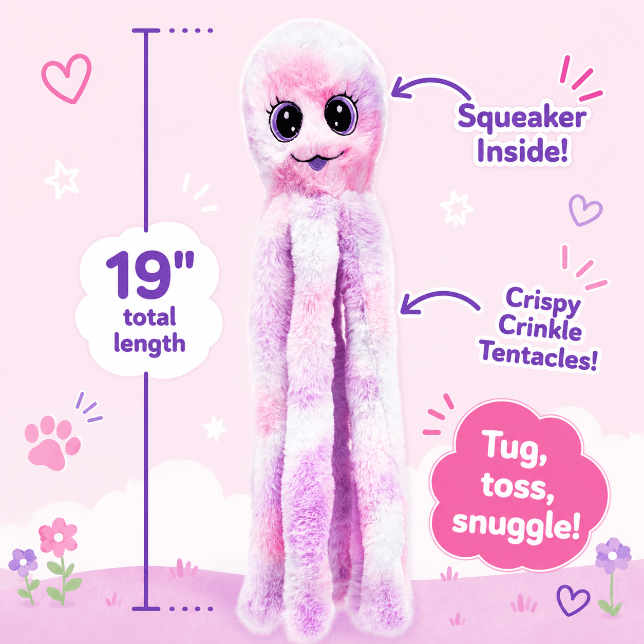 19" Octopus Tentacle Tugger Dog Toy Purple Dog Toys Dogline