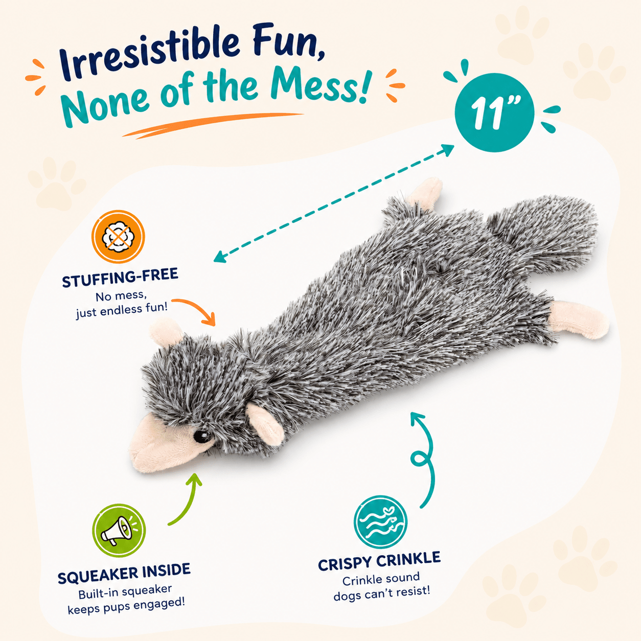 Crinkle Critters Stuffing-Free Dog Toy with Squeaker 11" Crinkle Hedgehog Dog Toys Dogline
