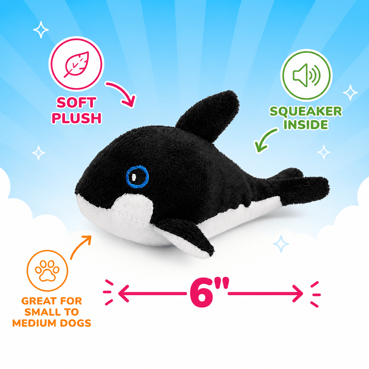 Mini Plush Dog Toy Collection - Series 2 6" Whale Mini Dog Toy Dog Toys Dogline