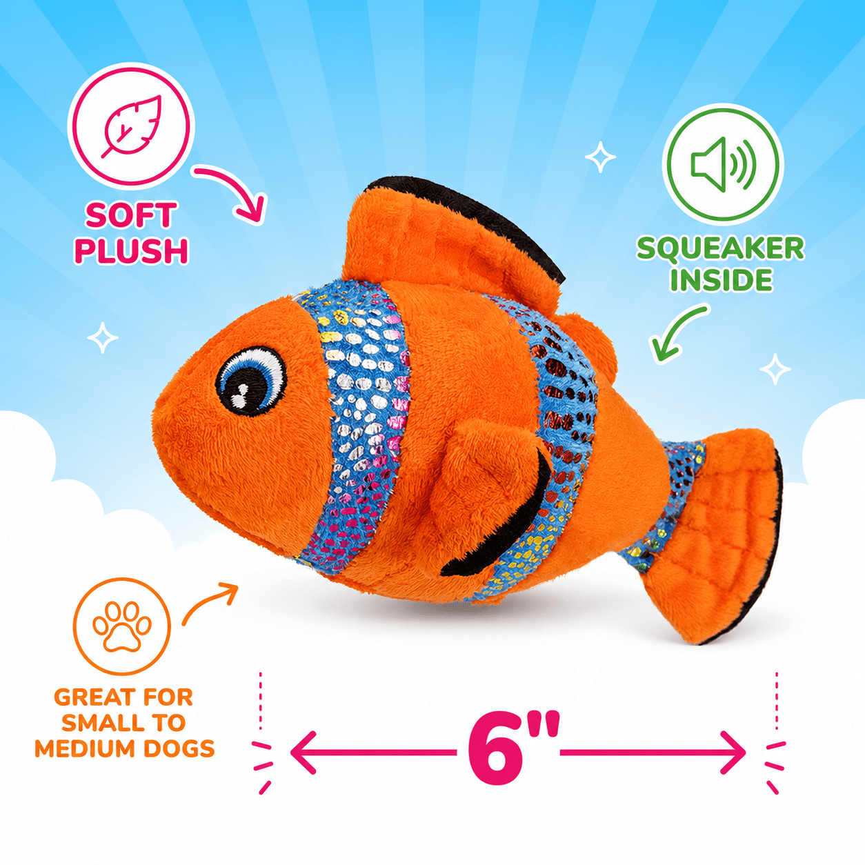 Mini Plush Dog Toy Collection - Series 2 6" Clownfish Mini Dog Toy Dog Toys Dogline