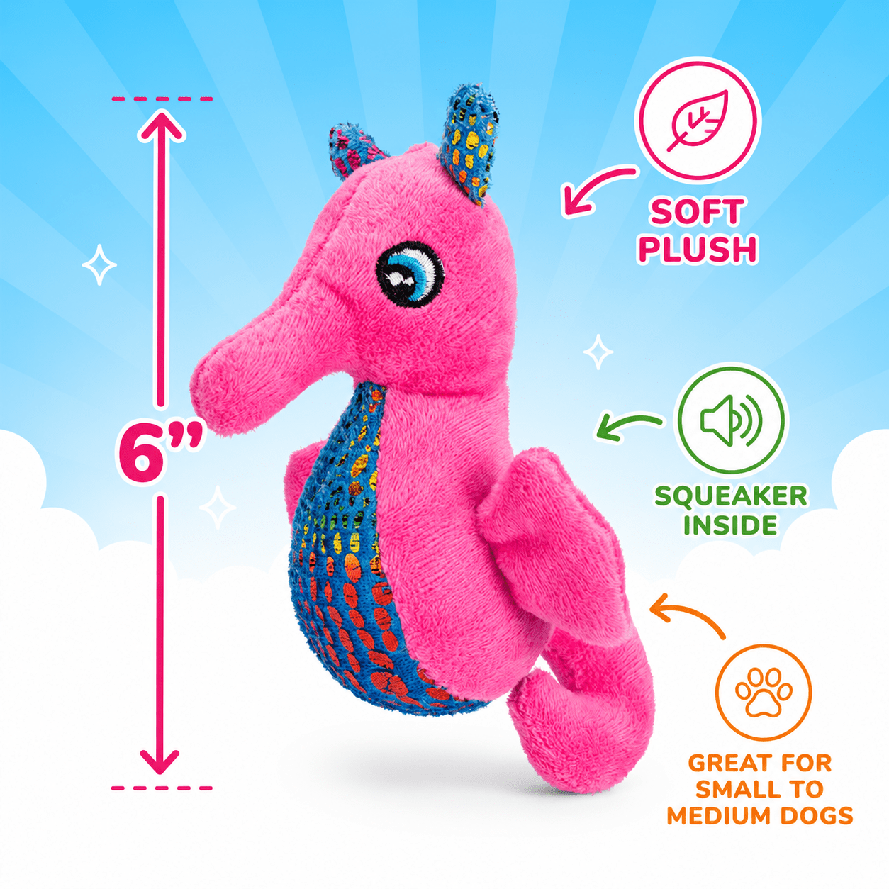 Mini Plush Dog Toy Collection - Series 2 6" Seahorse Mini Dog Toy Dog Toys Dogline