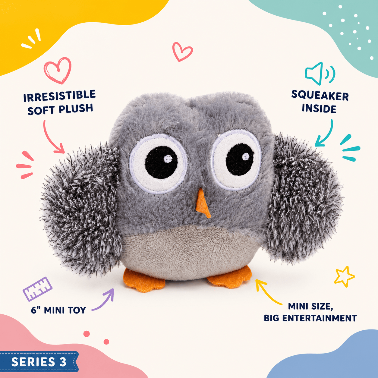 Mini Plush Dog Toy Collection - Series 3 6" Gray Owl Dog Toys Dogline