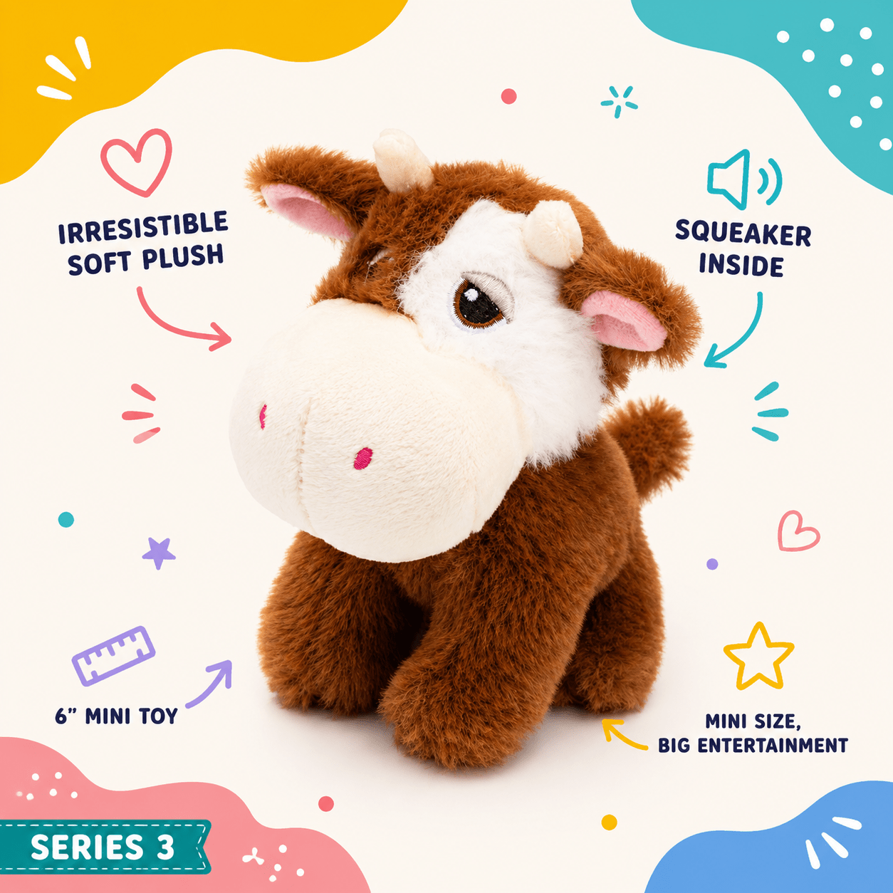 Mini Plush Dog Toy Collection - Series 3 6" Brown Cow Dog Toys Dogline