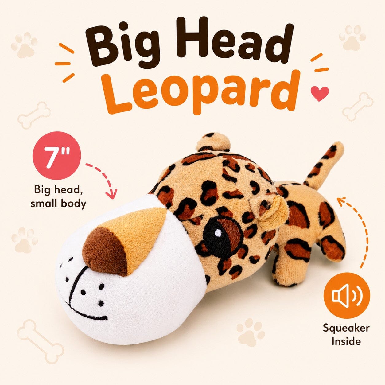 7" Big Head Mini Dog Toy Big Head Tiger Dog Toys Dogline