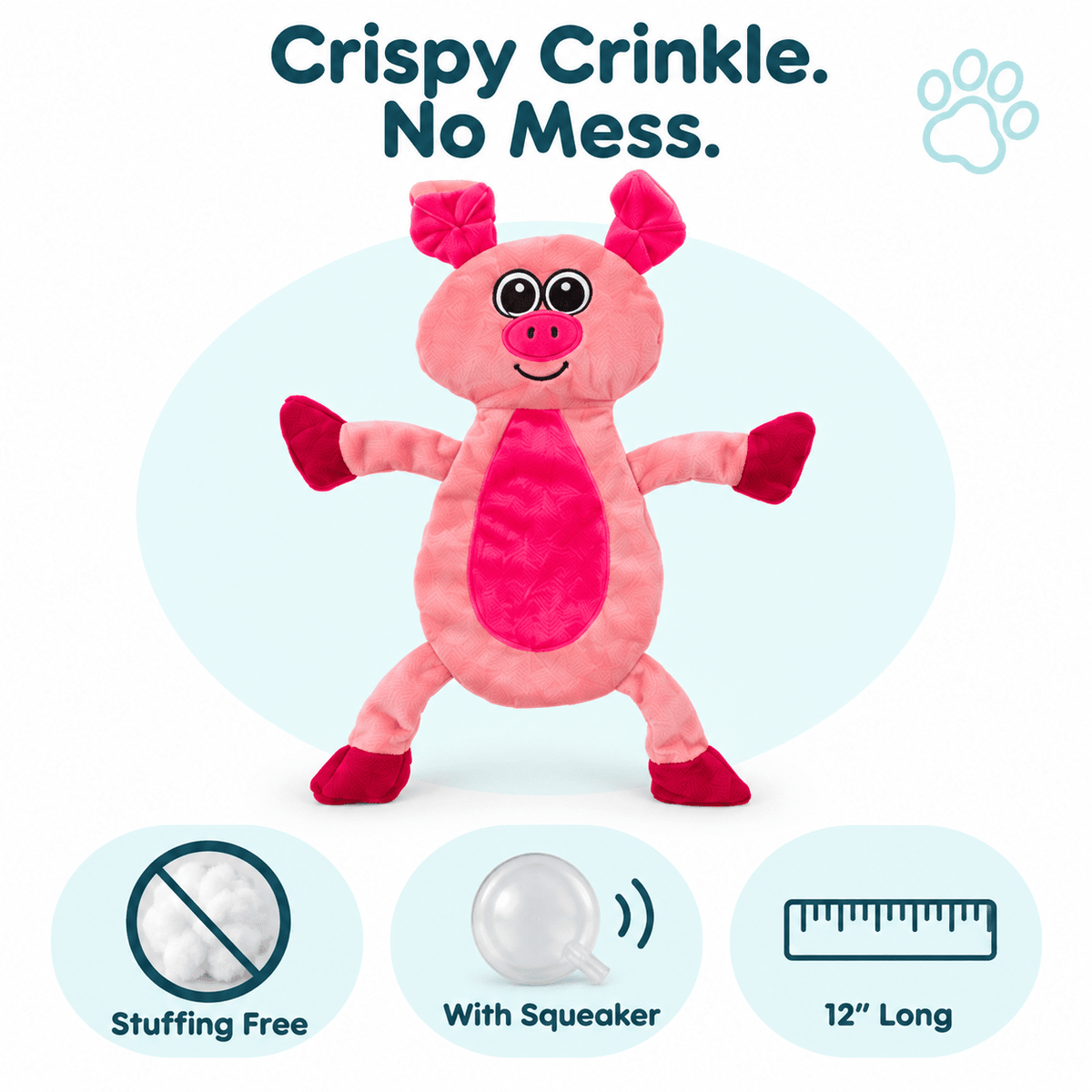 12" Pig Crinkle Flat Dog Toy Dog Toys Dogline