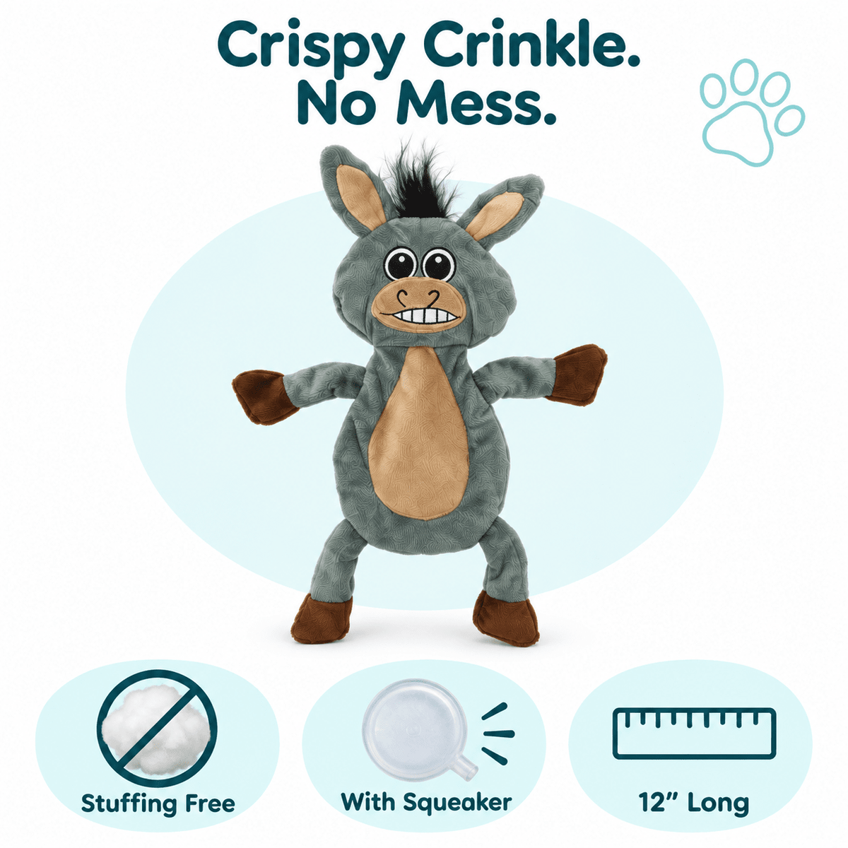 12" Crinkle Flat Dog Toy Collection 12" Donkey Crinkle Flat Dog Toy Dog Toys Dogline