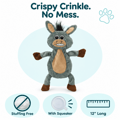 12" Donkey Crinkle Flat Dog Toy Dog Toys Dogline
