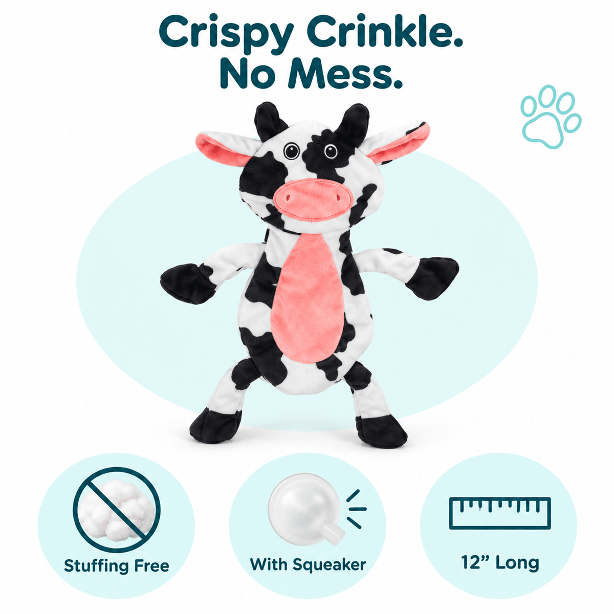 12" Crinkle Flat Dog Toy Collection 12" Cow Crinkle Flat Dog Toy Dog Toys Dogline