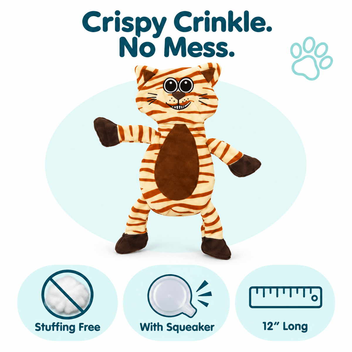 12" Tiger Crinkle Flat Dog Toy Dog Toys Dogline