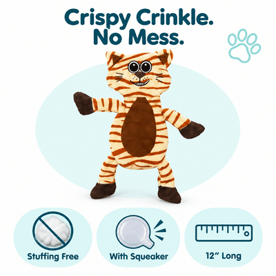 12" Tiger Crinkle Flat Dog Toy Dog Toys Dogline