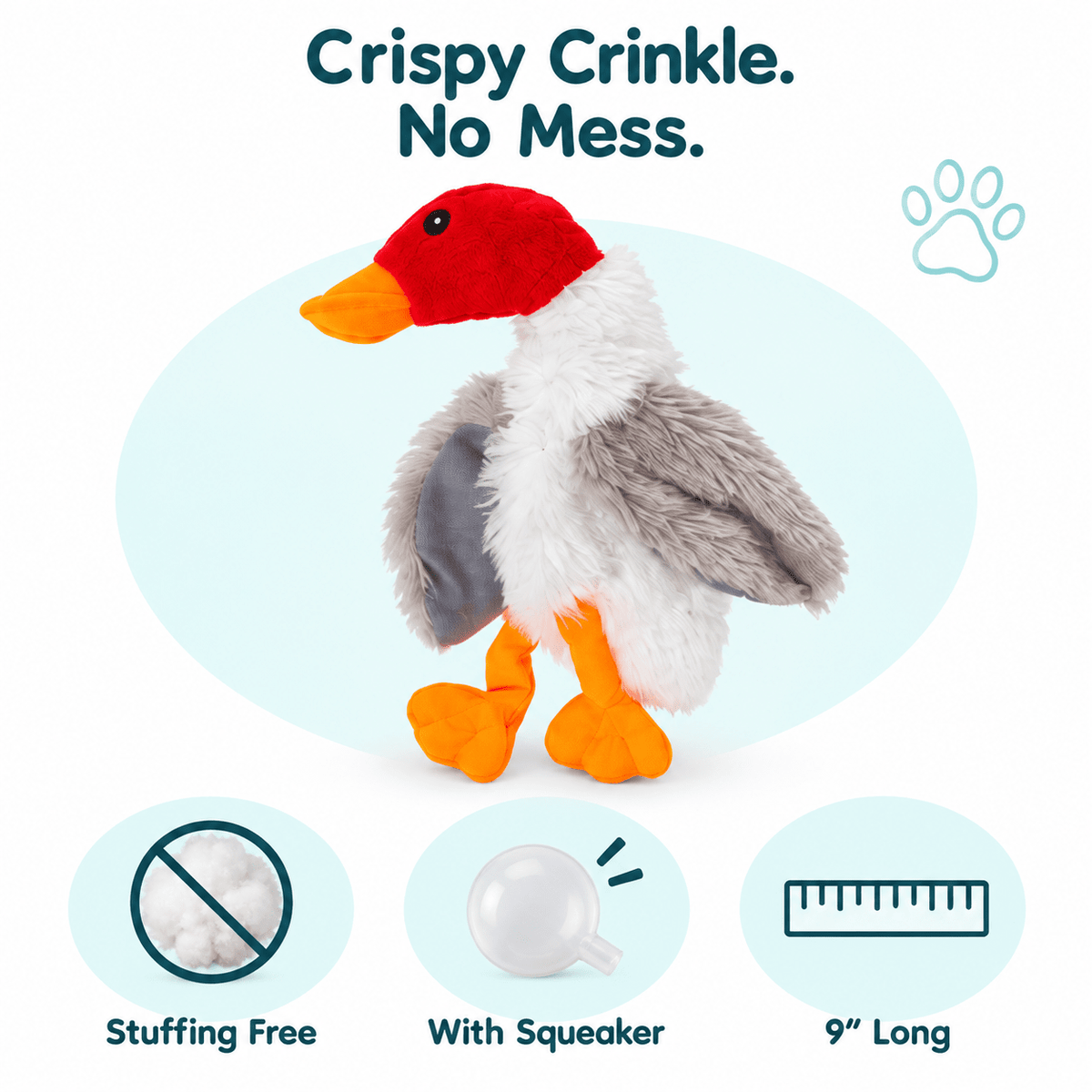 9" Duck White Crinkle Dog Toy Dog Toys Dogline