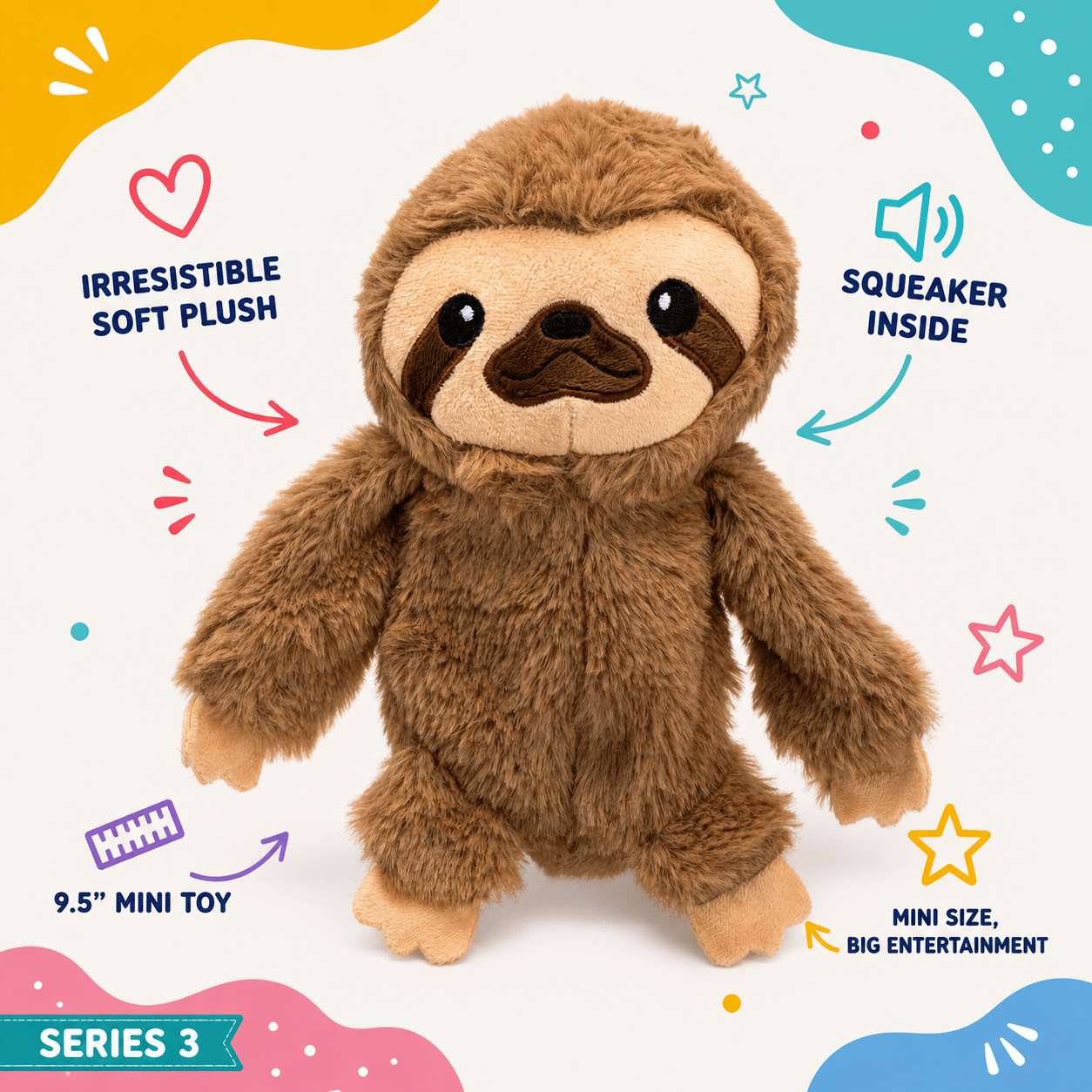 9.5" Sloth Crinkle Dog Toy with Squeaker Dog Toys Dogline