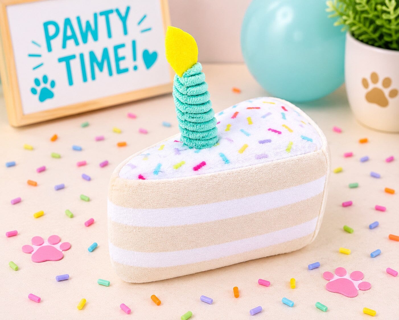 Cupcakes and Cake Slices Mini Plush Dog Toys Collection 6" Birthday Cake Slice - Confetti Dog Toys Dogline