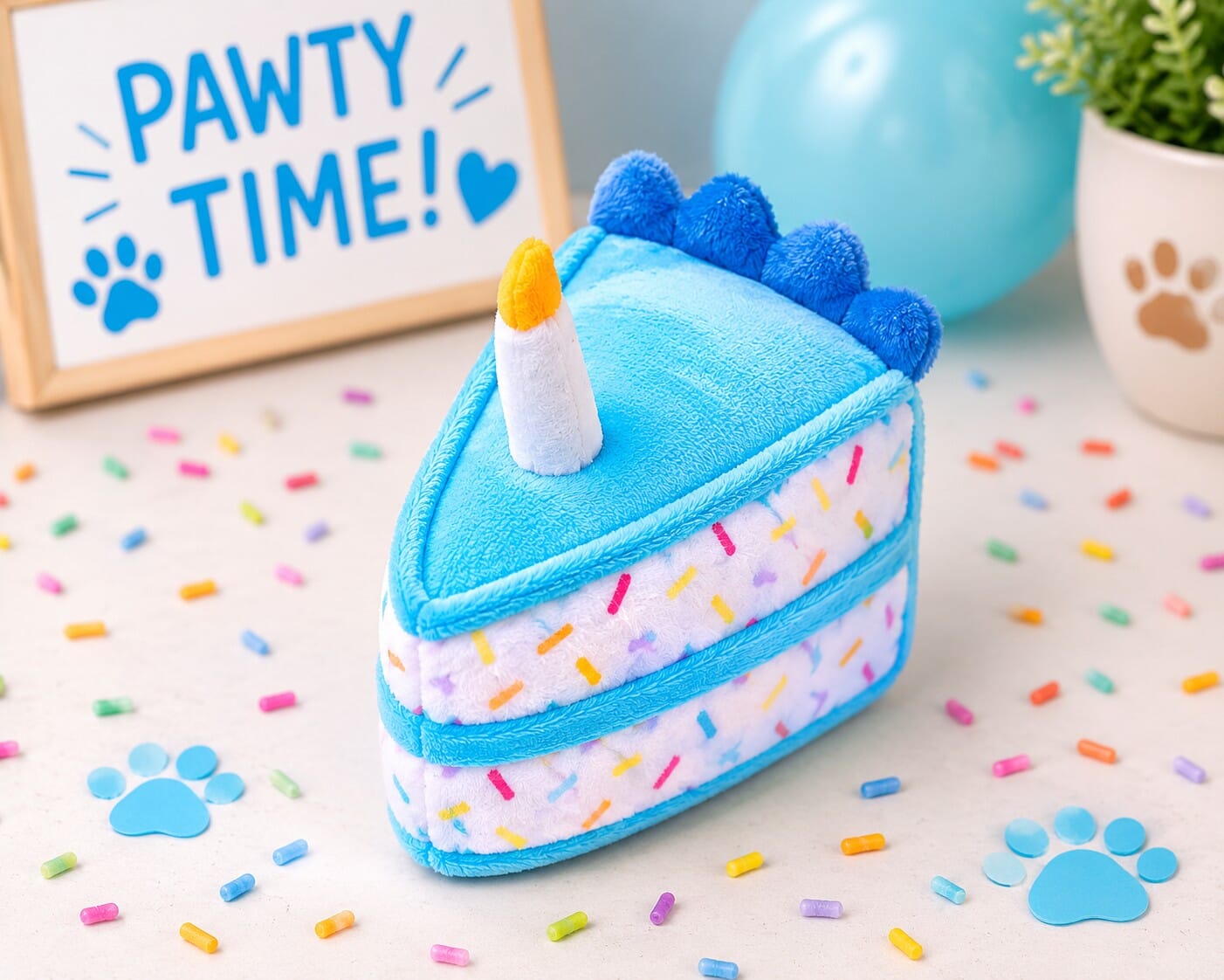 Cupcakes and Cake Slices Mini Plush Dog Toys Collection 6" Birthday Cake Slice - Blue Dog Toys Dogline