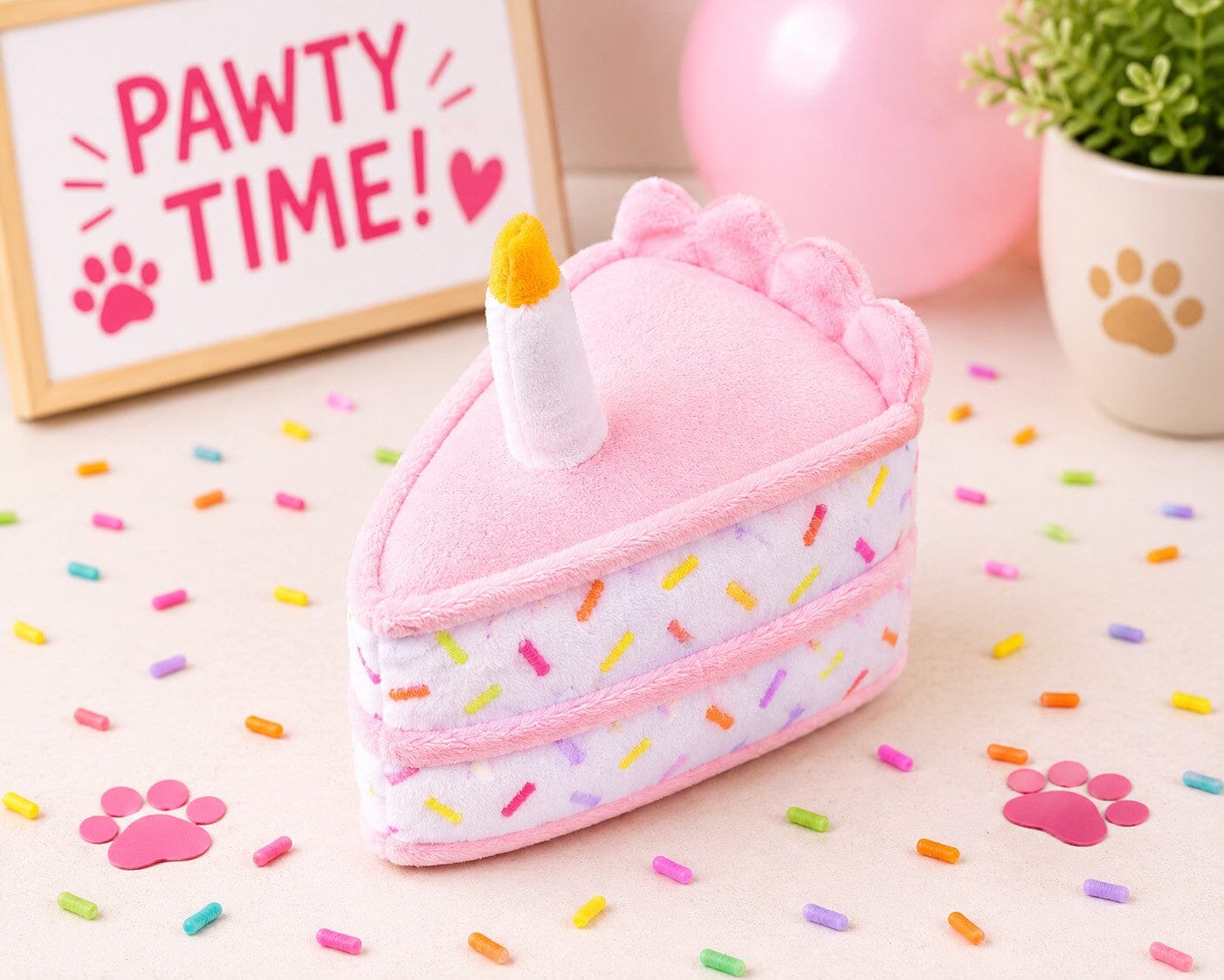 Cupcakes and Cake Slices Mini Plush Dog Toys Collection 6" Birthday Cake Slice - Pink Dog Toys Dogline