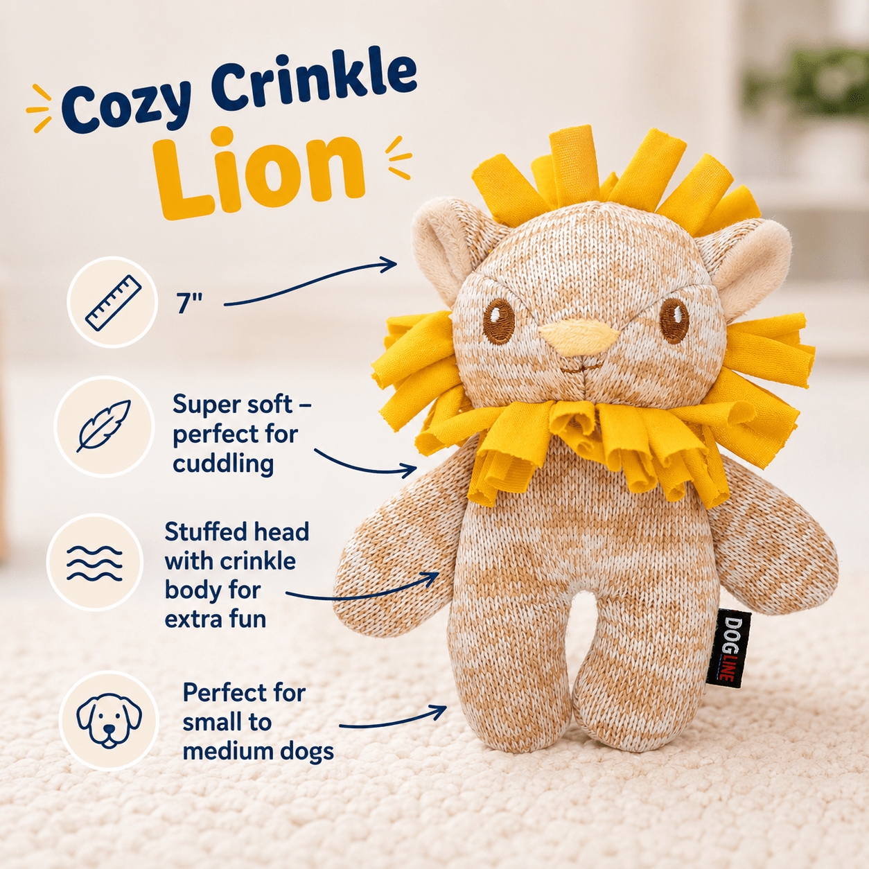 Cozy Crinkle Dog Toy Collection Cozy Crinkle Lion Dog Toys Dogline