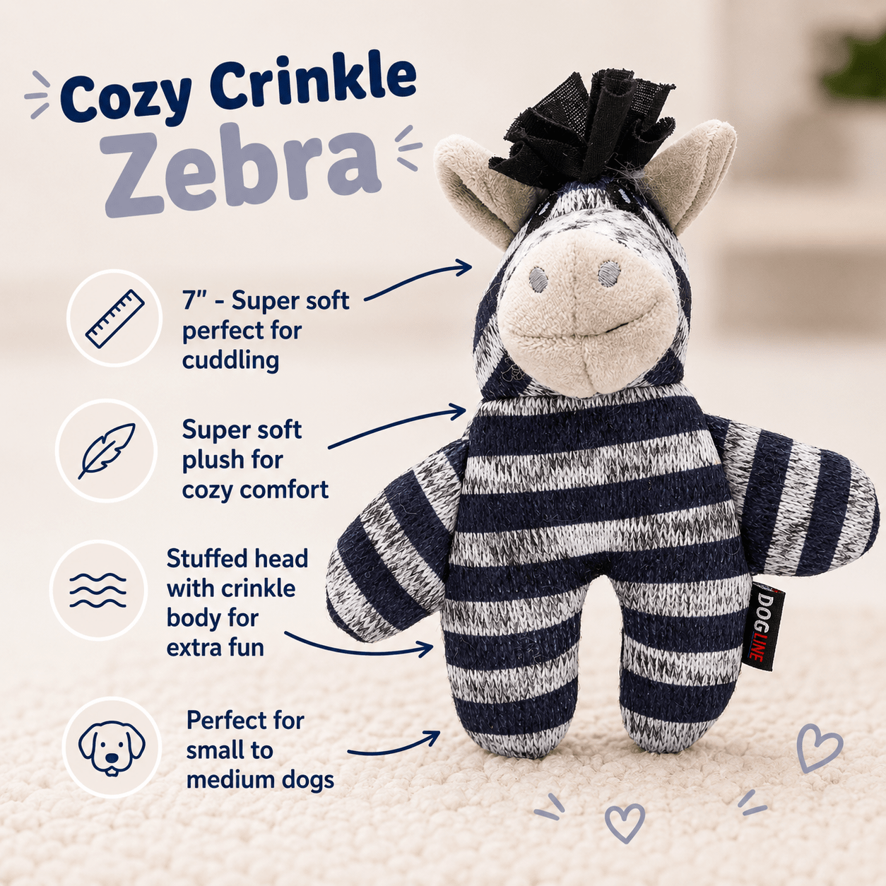 Cozy Crinkle Dog Toy Collection Cozy Crinkle Zebra Dog Toys Dogline