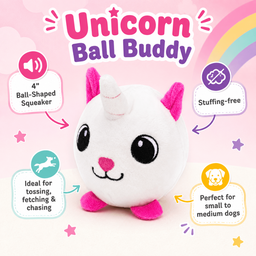 4" Ball Buddy Dog Toy with Ball-Shaped Squeaker Unicorn Dog Toys Dogline