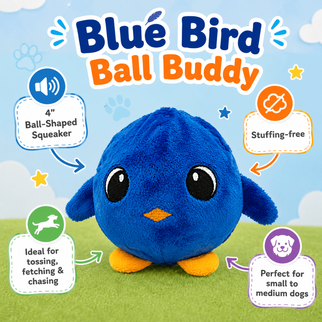 4" Ball Buddy Dog Toy with Ball-Shaped Squeaker Blue Bird Dog Toys Dogline