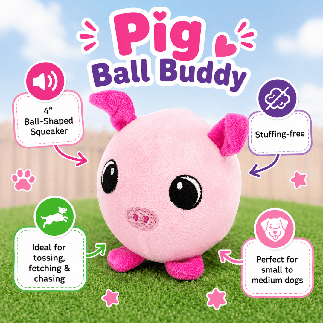 4" Ball Buddy Dog Toy with Ball-Shaped Squeaker Pig Dog Toys Dogline