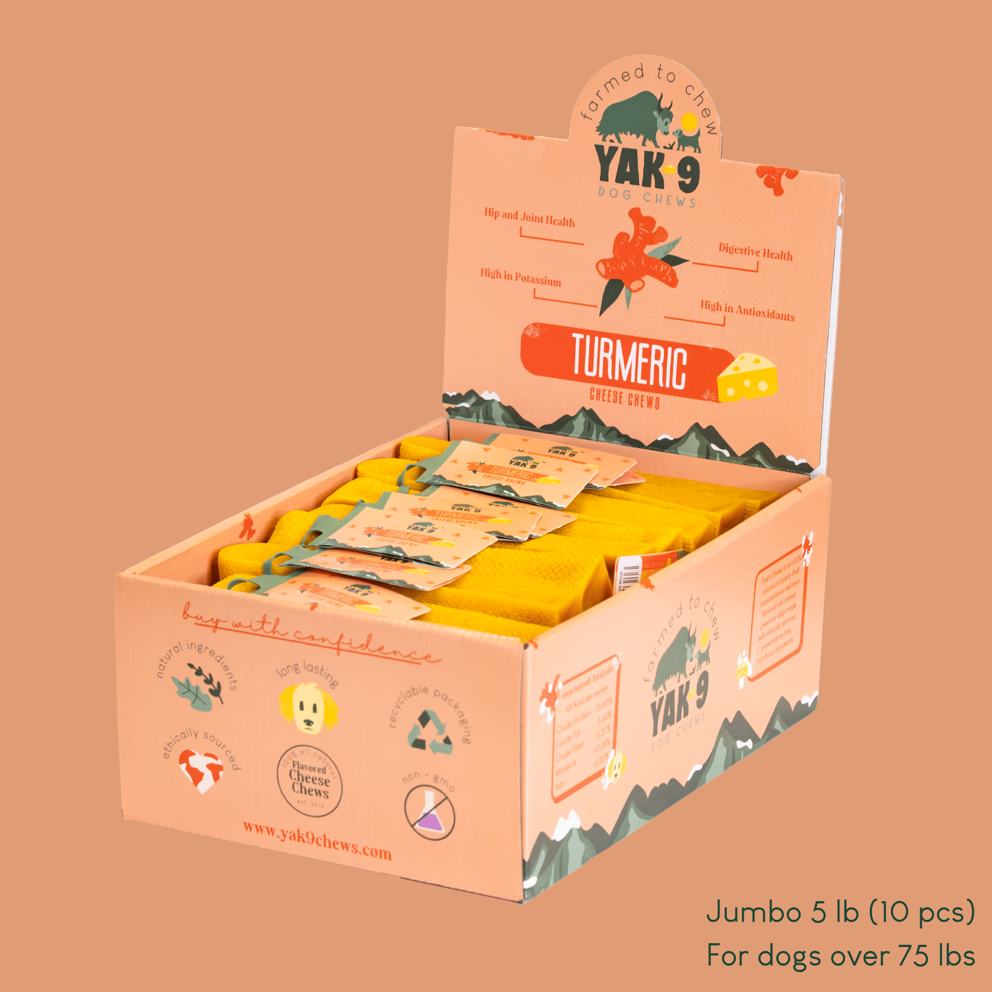 Turmeric Cheese Chews for Dogs Jumbo (8oz) 5 lb TURMERIC YAK CHEWS Yak9 Chews