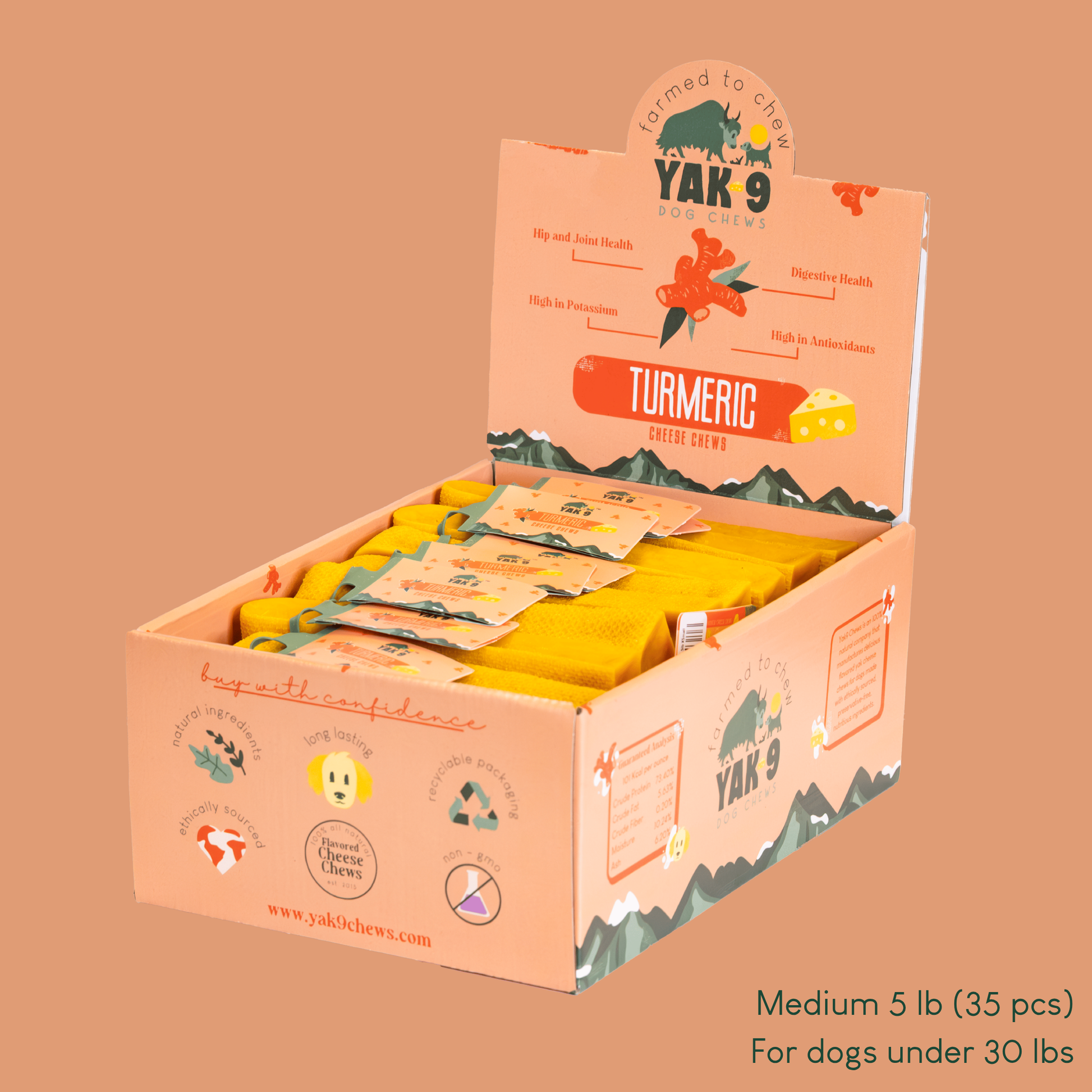 Turmeric Cheese Chews for Dogs Medium (2.3oz) 5 lb TURMERIC YAK CHEWS Yak9 Chews