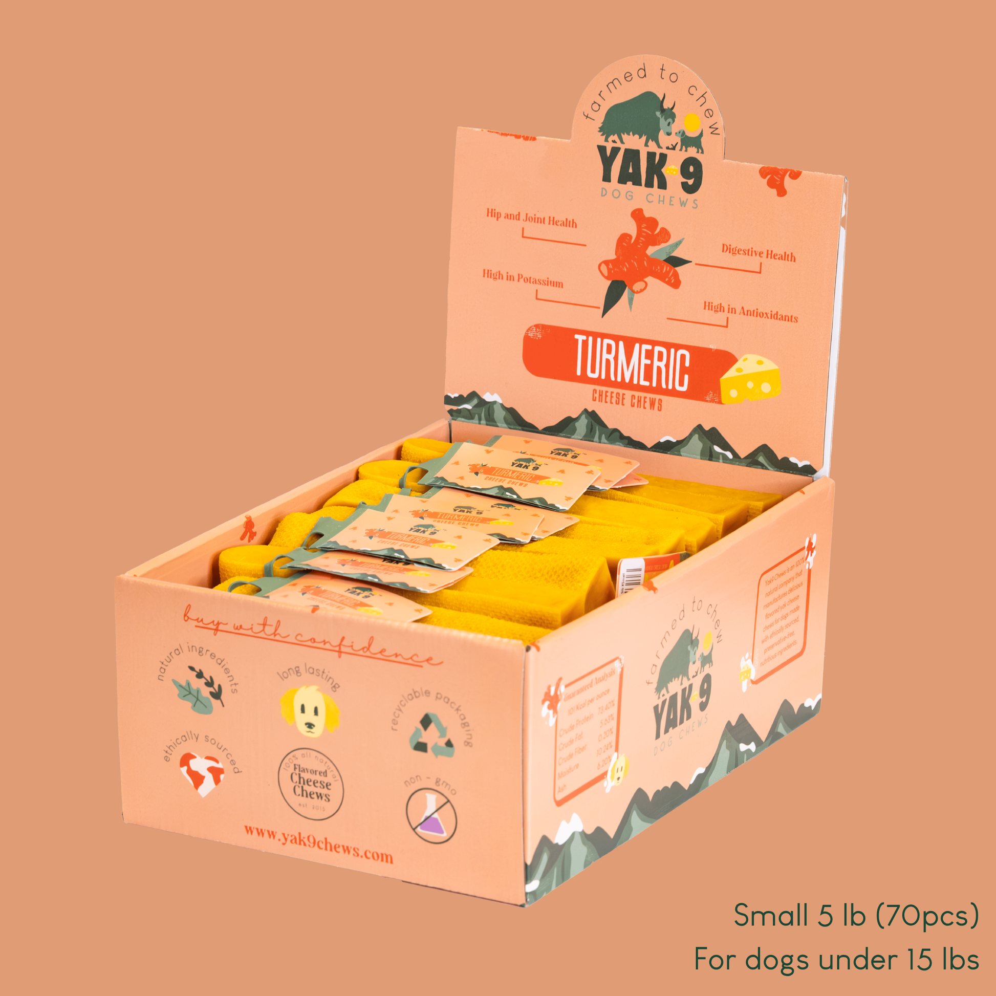 Turmeric Cheese Chews for Dogs Small (1.1oz) 5 lb TURMERIC YAK CHEWS Yak9 Chews
