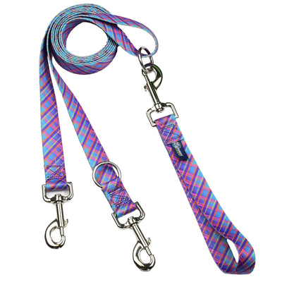 Twilight Glow Blue Plaid Double Connection Dog Leash – EarthStyle 2 Hounds Design