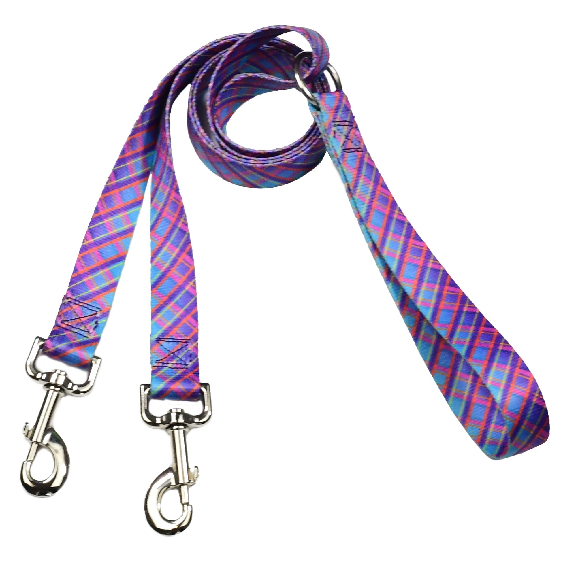 Twilight Glow Blue Plaid Double Connection Dog Leash – EarthStyle 2 Hounds Design