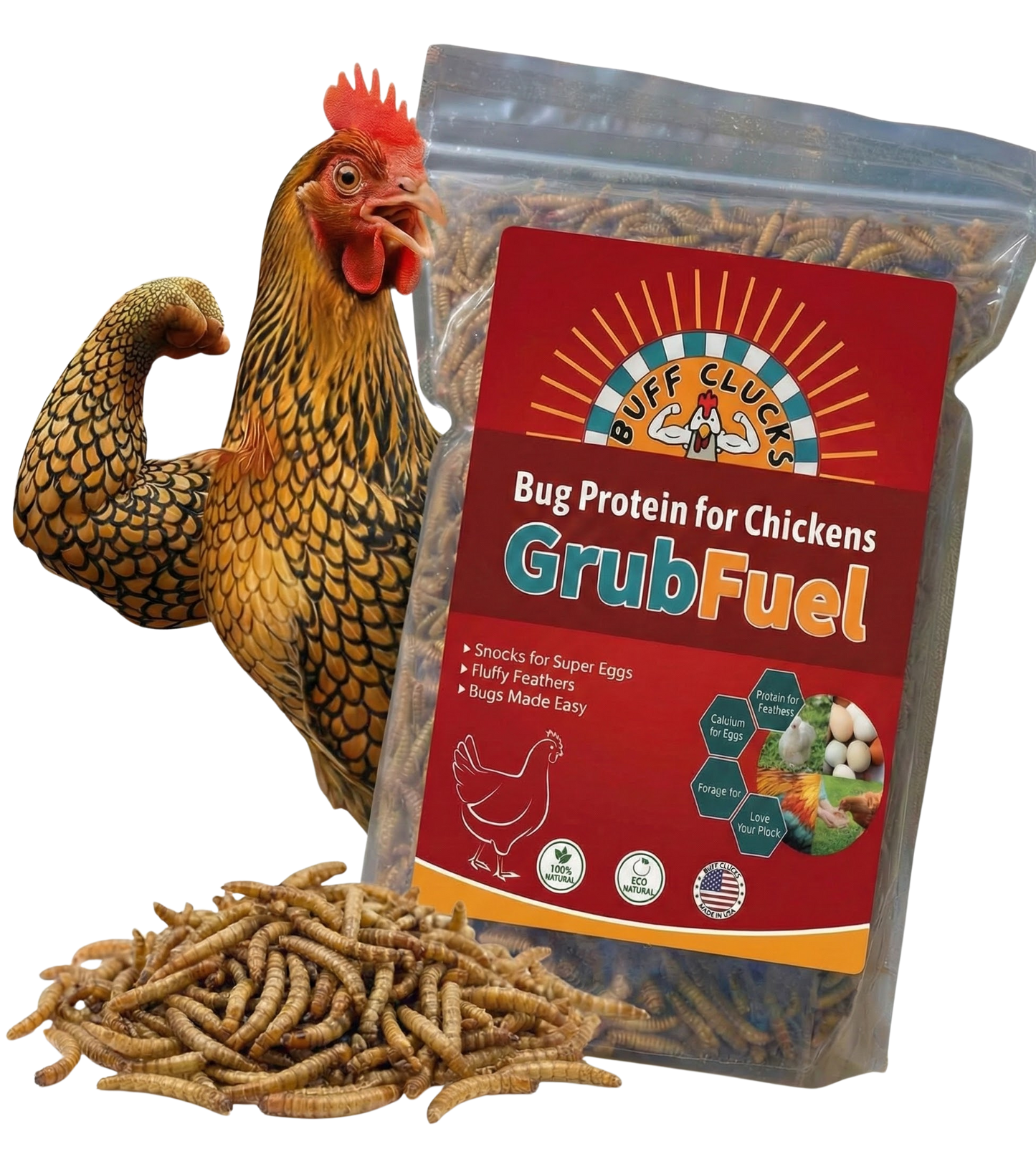GrubFuel - Black Soldier Fly Larvae for chickens Buff Clucks