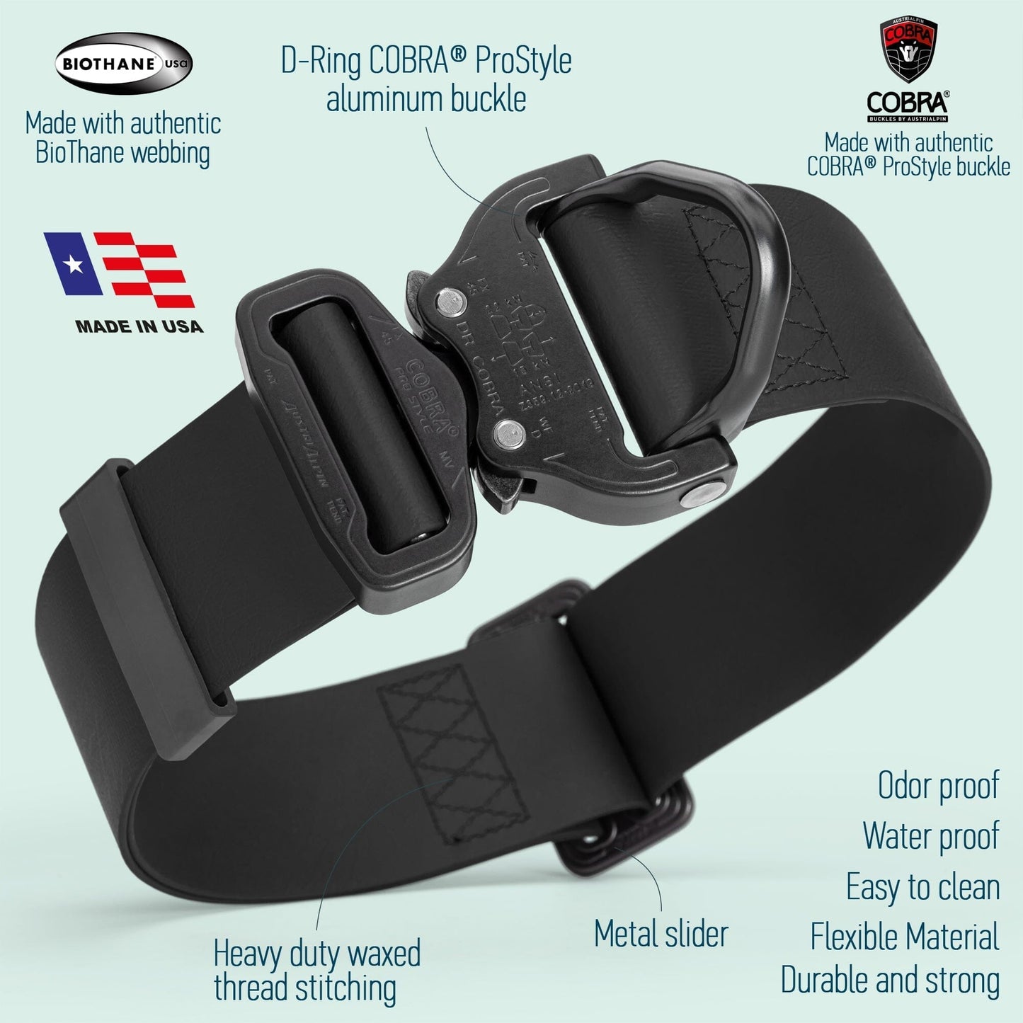 Viper BioThane Tactical Dog Collar with Cobra Buckle, 1.75" Wide Dog Collars Dogline