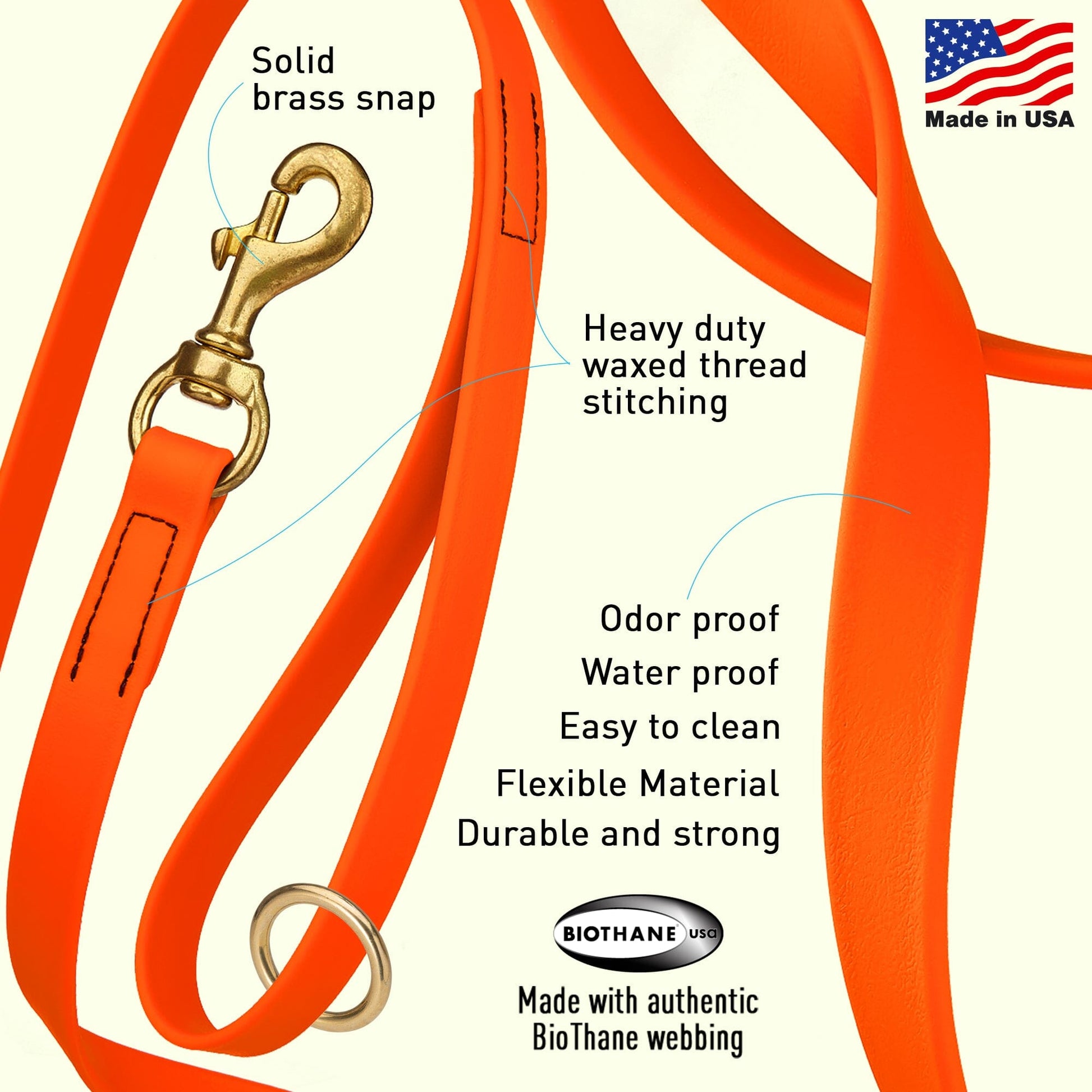 Viper Biothane Traffic Lead - Brass Hardware Dog Leashes Dogline