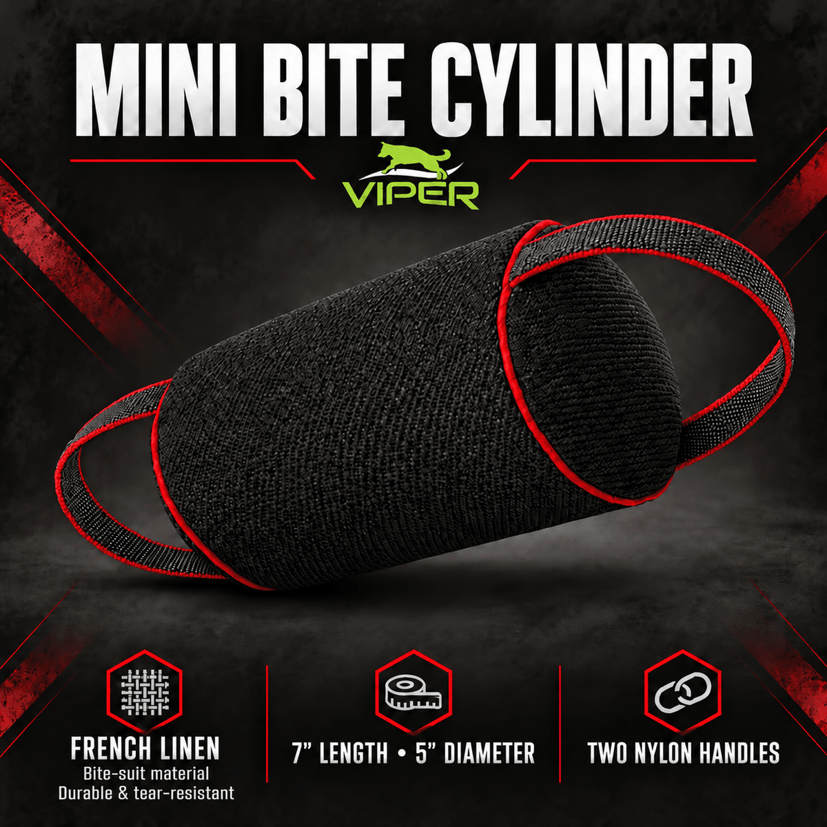 Viper French Linen Cylinder Mini Bite Roll Black Dog Toys Dogline