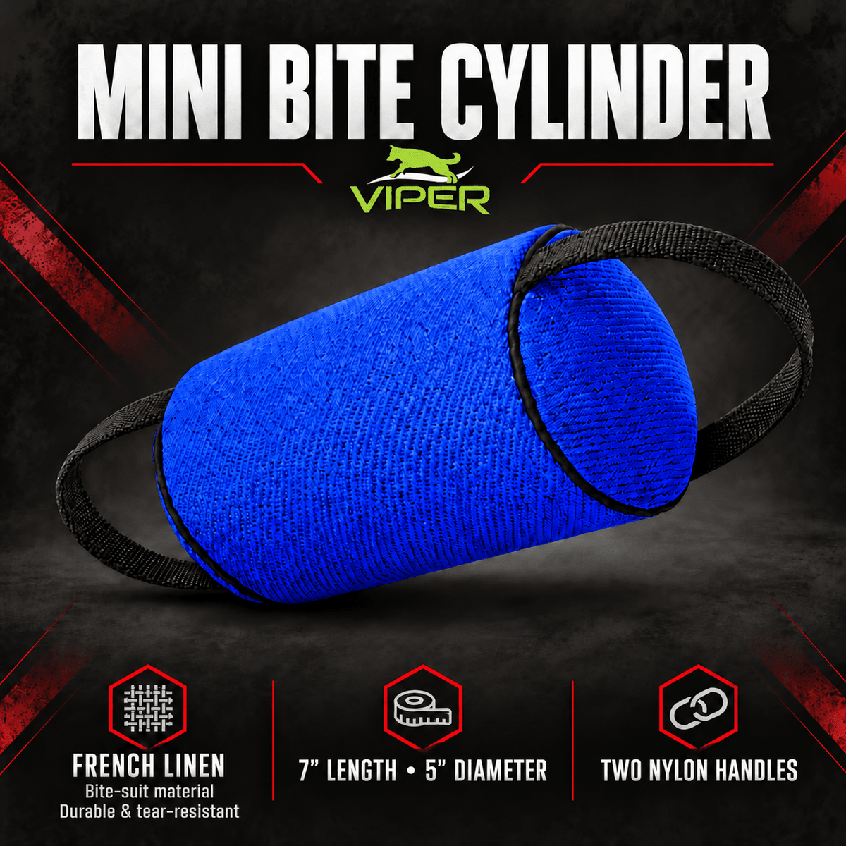 Viper French Linen Cylinder Mini Bite Roll Blue Dog Toys Dogline