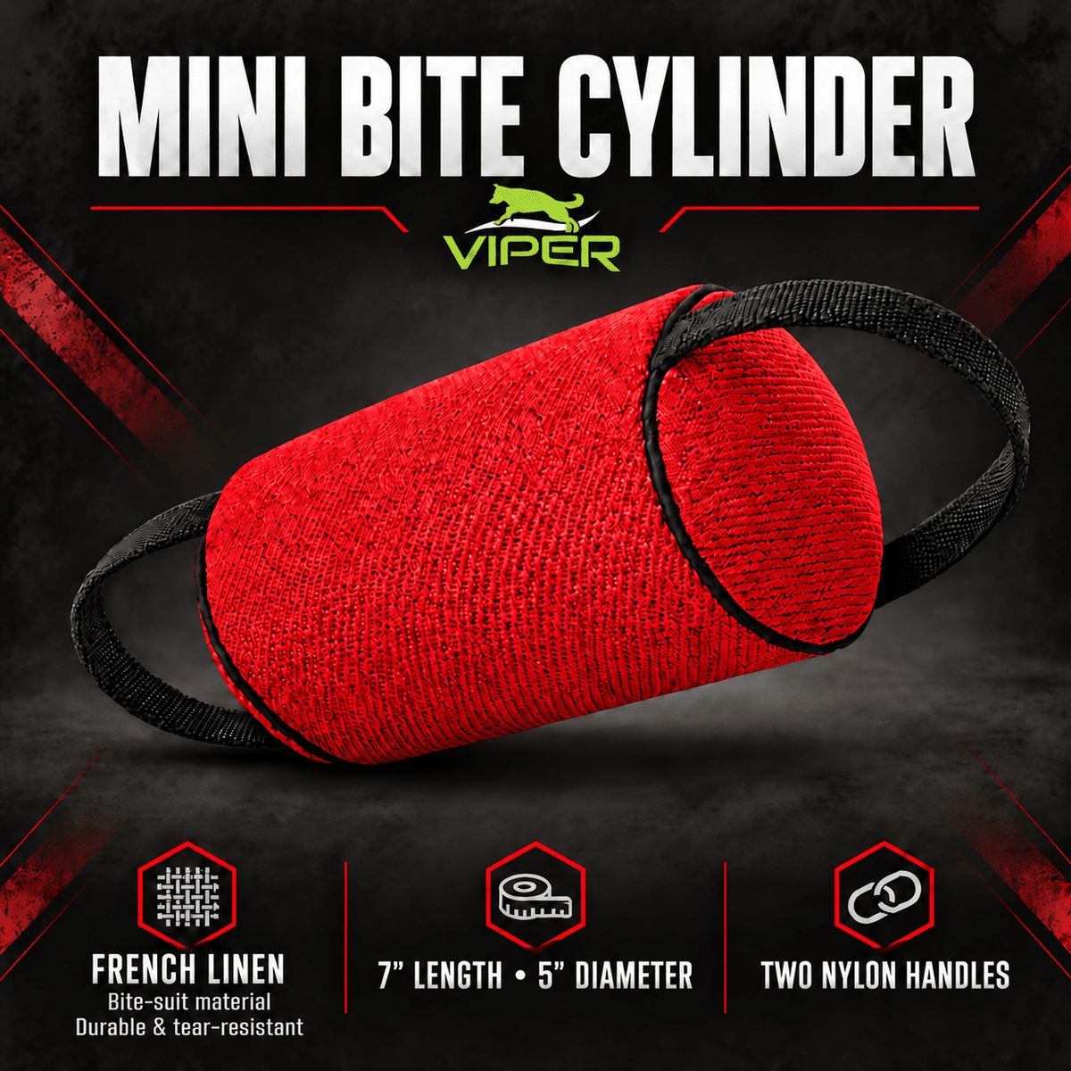 Viper French Linen Cylinder Mini Bite Roll Red Dog Toys Dogline