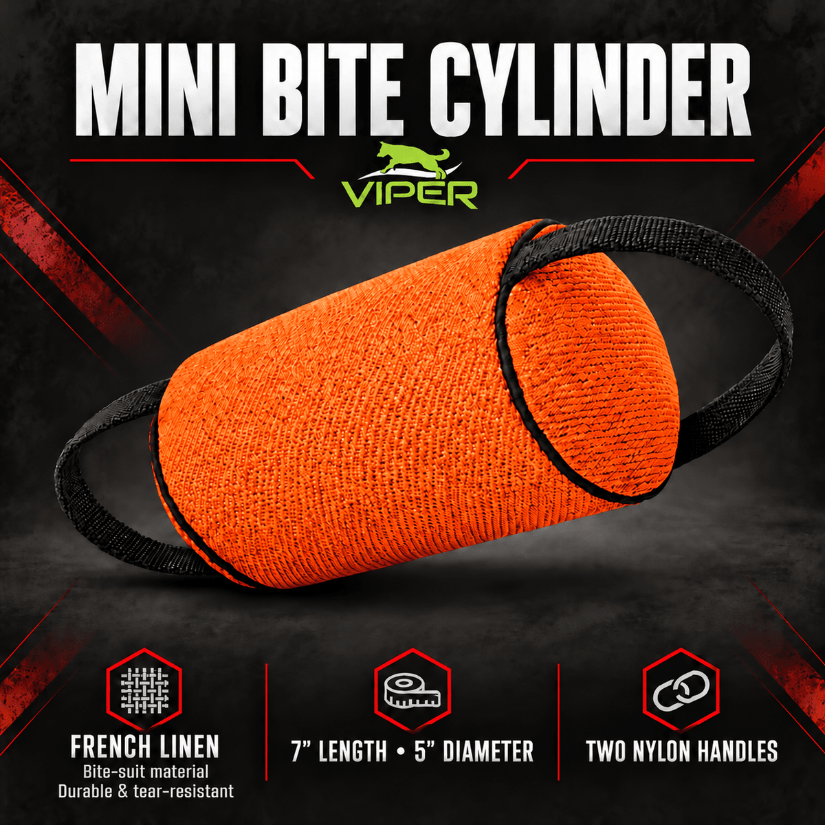 Viper French Linen Cylinder Mini Bite Roll Orange Dog Toys Dogline