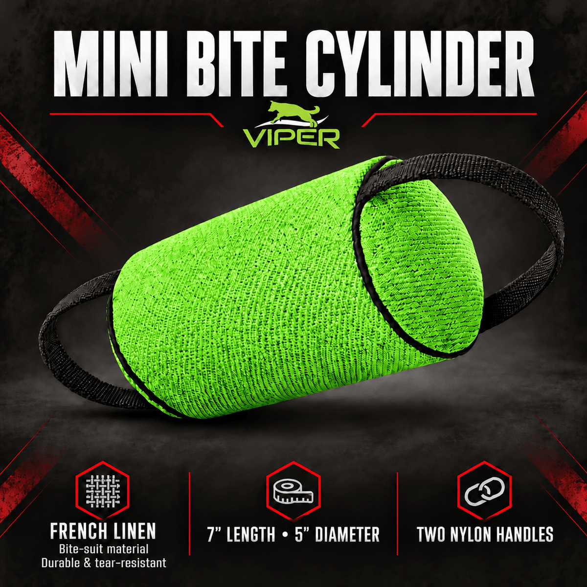 Viper French Linen Cylinder Mini Bite Roll Green Dog Toys Dogline