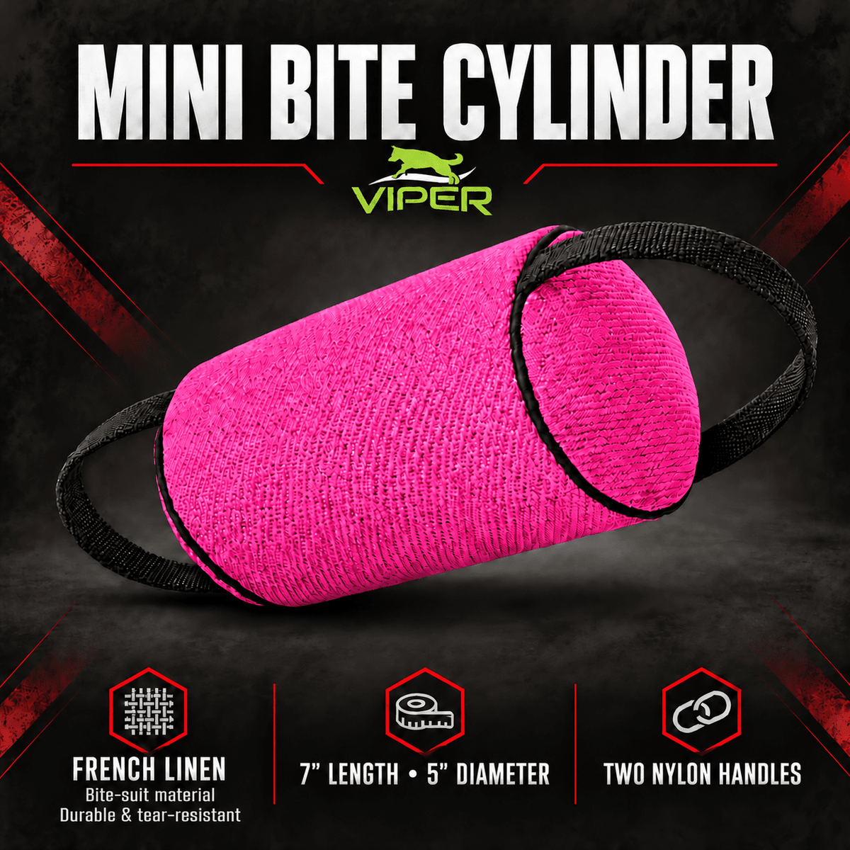 Viper French Linen Cylinder Mini Bite Roll Pink Dog Toys Dogline