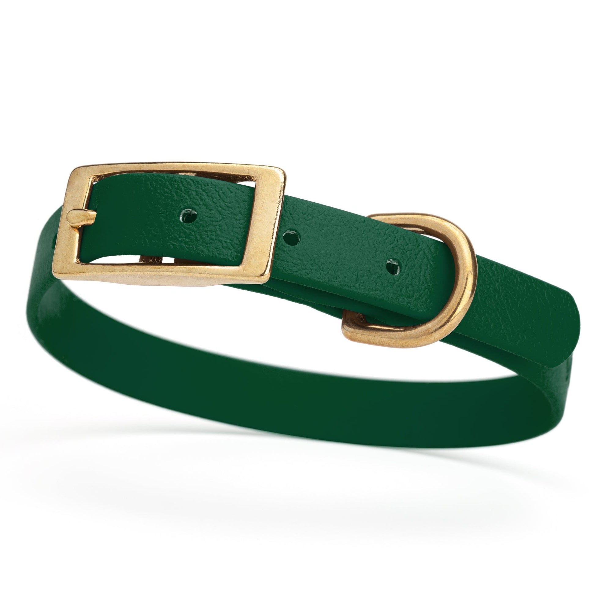 BioThane Waterproof Dog Collar - XS: L 12"-15" x W 5/8" - Black OR Brass Hardware Hunter Green L 12"-15" x W 5 8" Brass Dog Collars Dogline