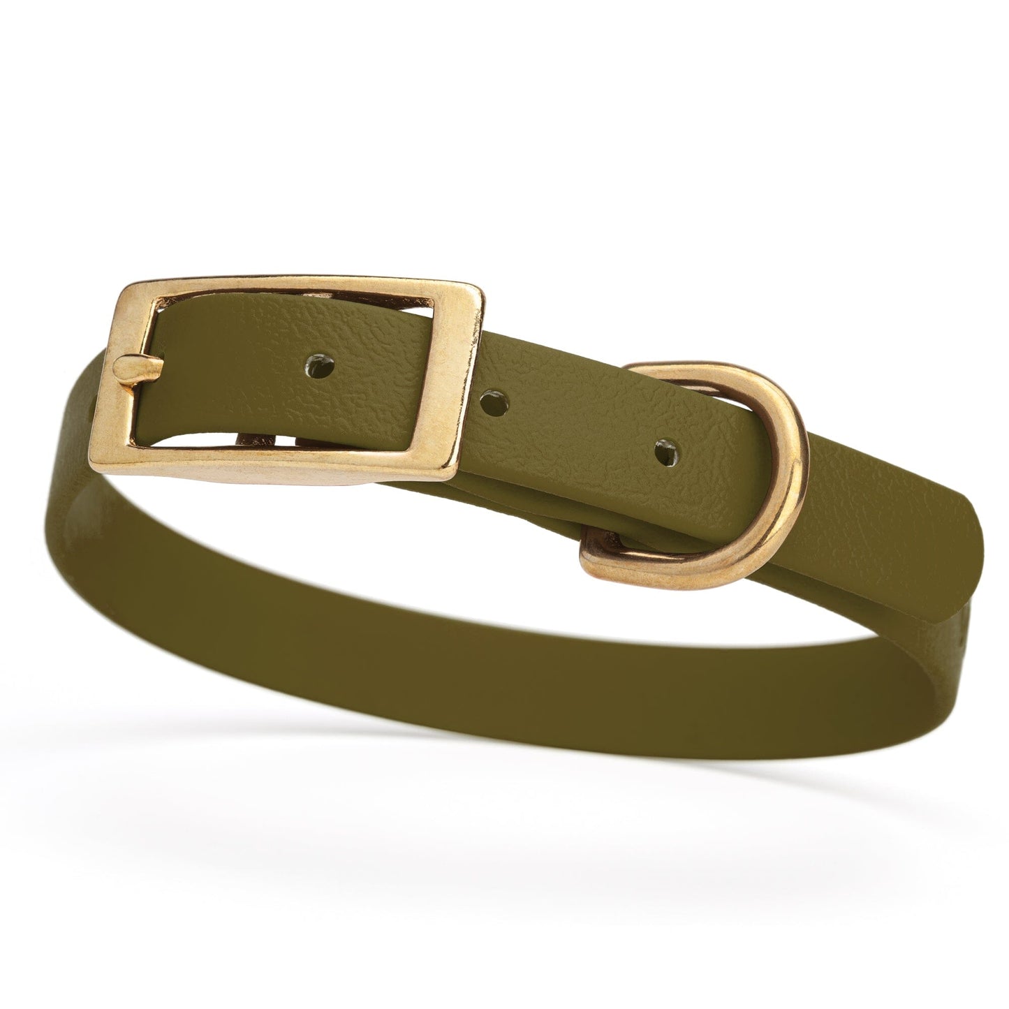 BioThane Waterproof Dog Collar - XS: L 12"-15" x W 5/8" - Black OR Brass Hardware Olive Drab Green L 12"-15" x W 5 8" Brass Dog Collars Dogline