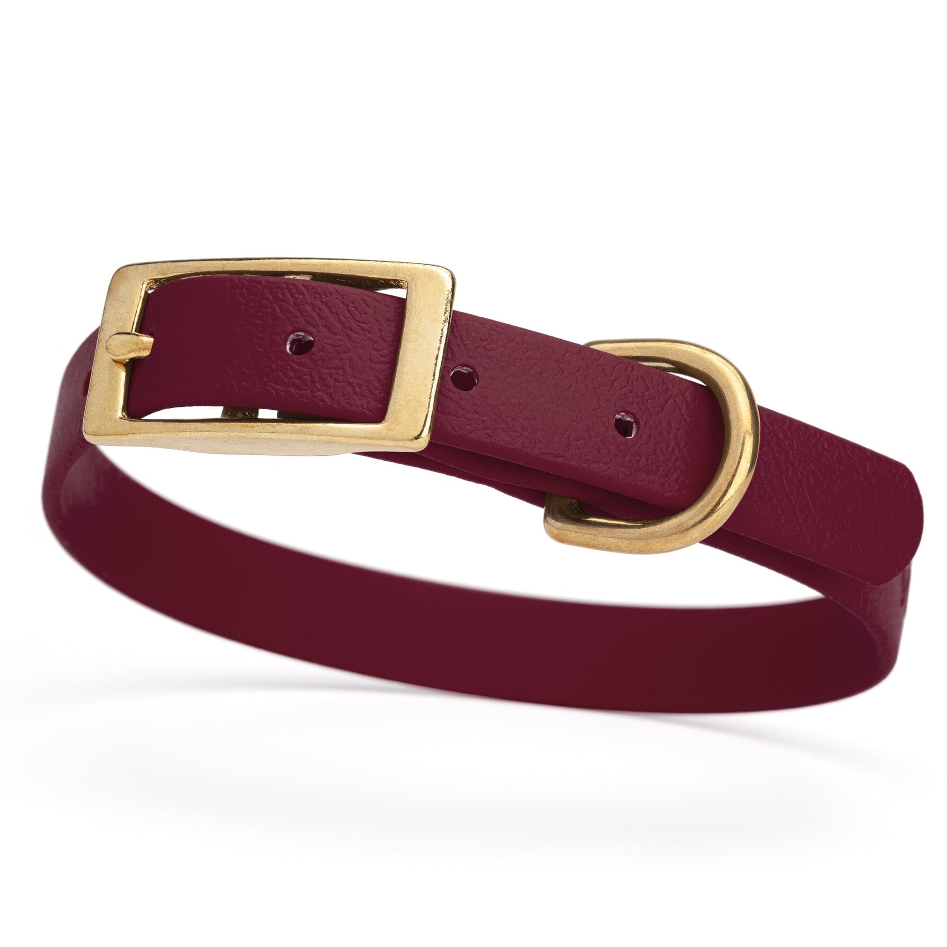 BioThane Waterproof Dog Collar - XS: L 12"-15" x W 5/8" - Black OR Brass Hardware Merlot Burgundy L 12"-15" x W 5 8" Brass Dog Collars Dogline