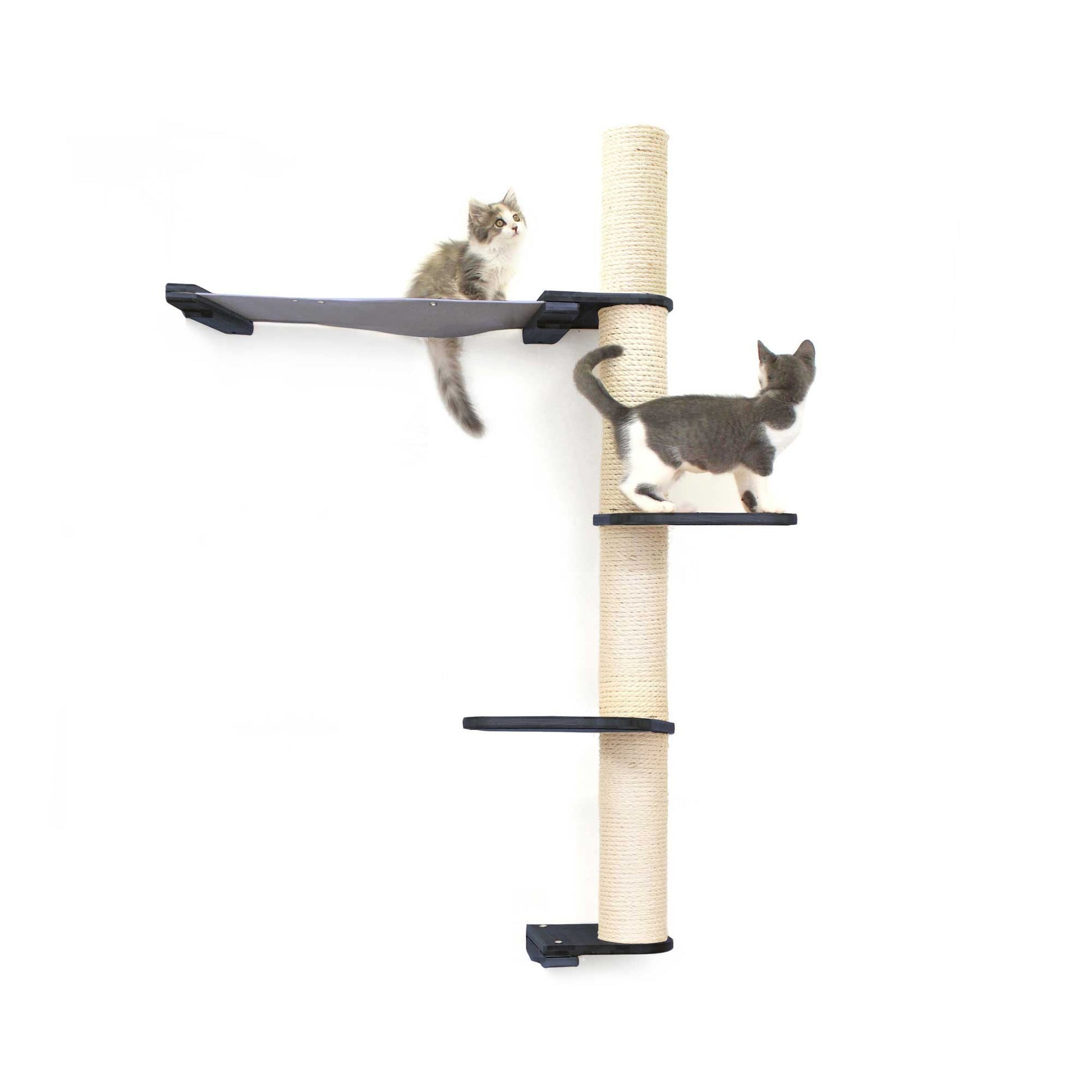 The Crow's Nest - A Wall Cat Scratcher with Hammock Onyx Bamboo Charcoal Gray Canvas 3-Tier 24" Cat Condo Catastrophic Creations