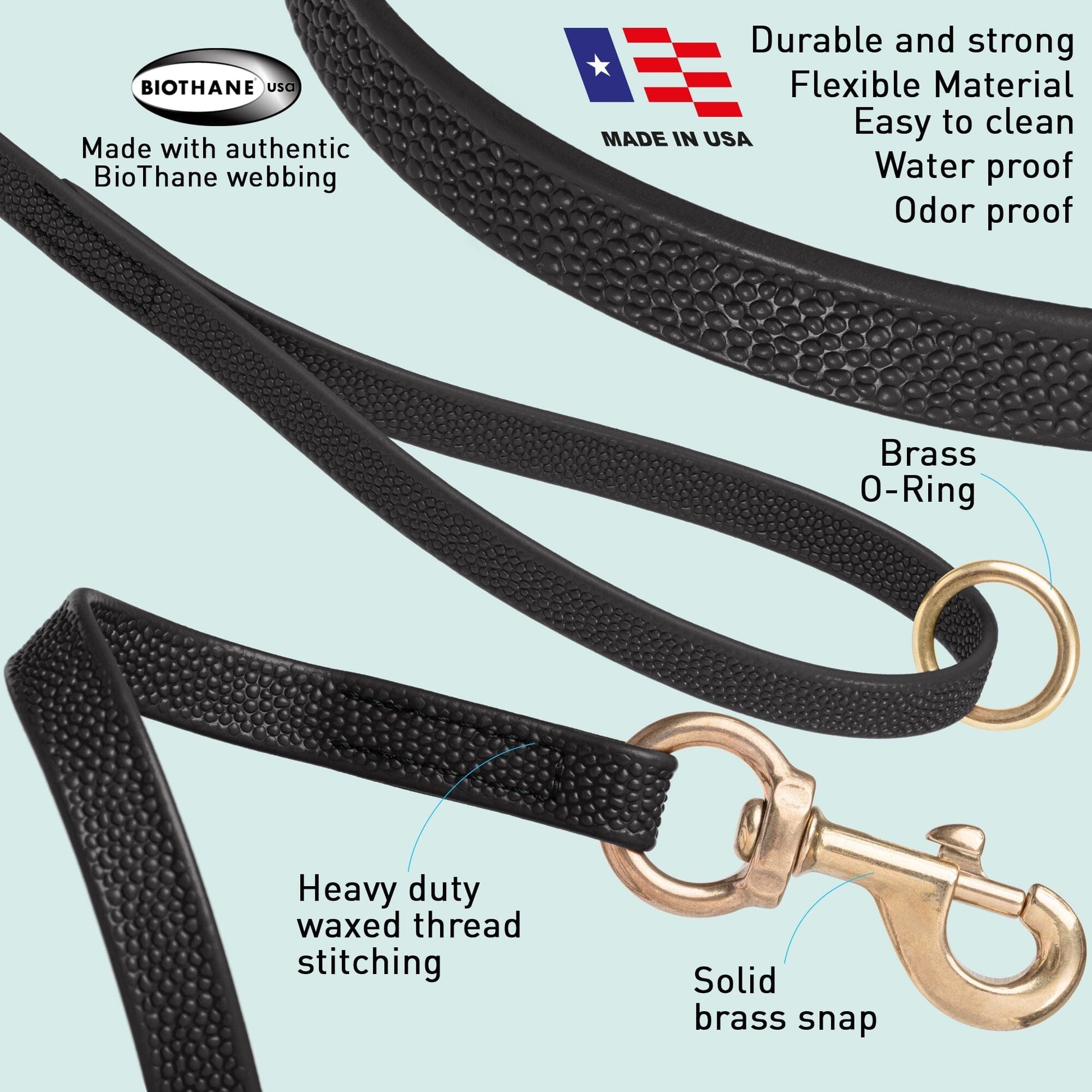 Viper Pebble Emboss BioThane Dog Leash with Solid Brass Hardware Leashes, Biothane Dog Leads Dogline