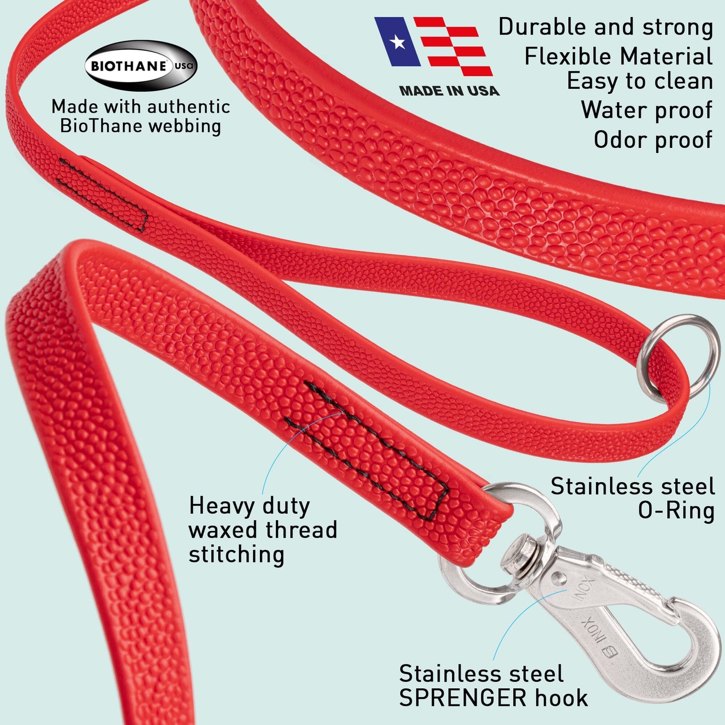 Viper Pebble Emboss Biothane Dog Leash with SPRENGER Stainless Steel Hook Dog Leashes Dogline