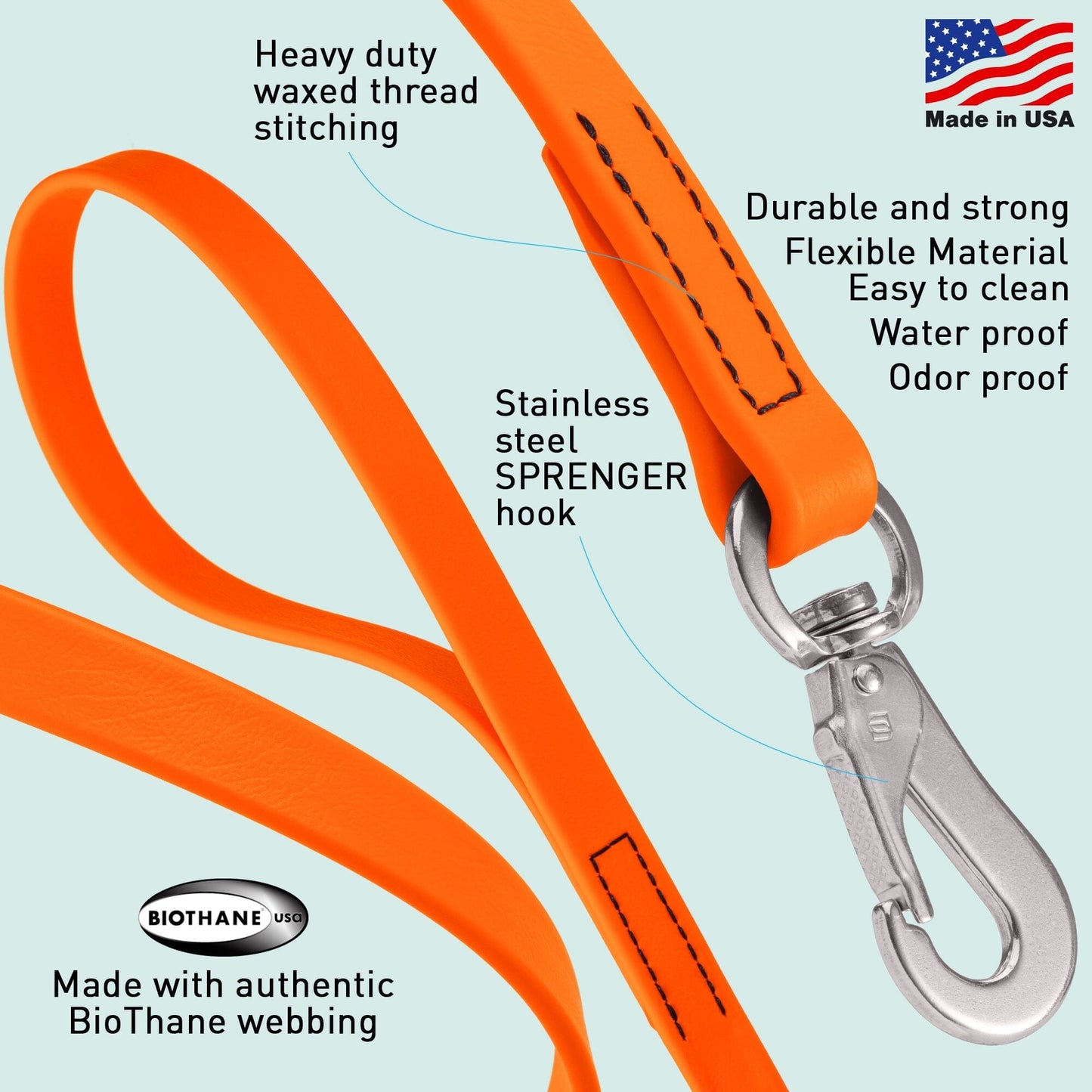 Viper Long Line 10 ft Biothane Dog Lead with SPRENGER Stainless Steel Hook Dog Leashes Dogline