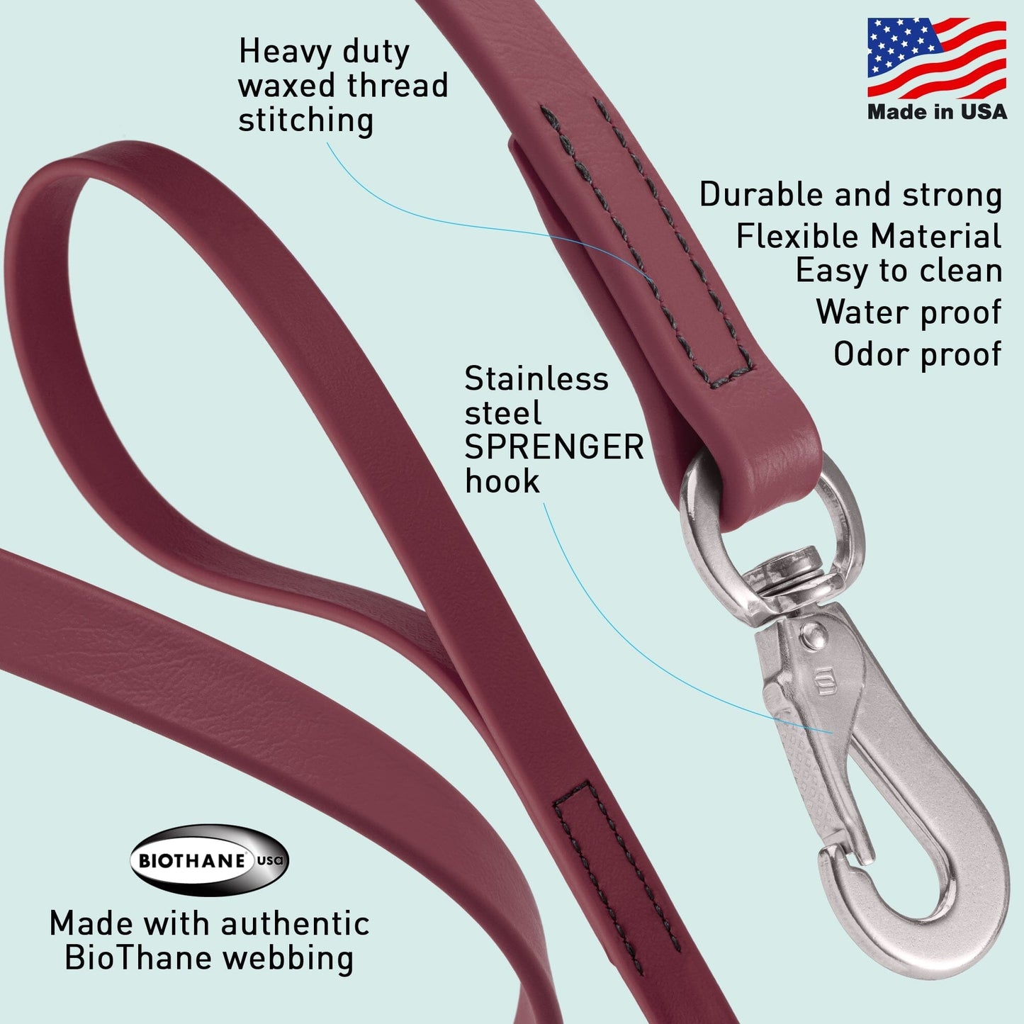 Viper Long Line 33 ft Biothane Dog Lead with SPRENGER Stainless Steel Hook Dog Leashes Dogline
