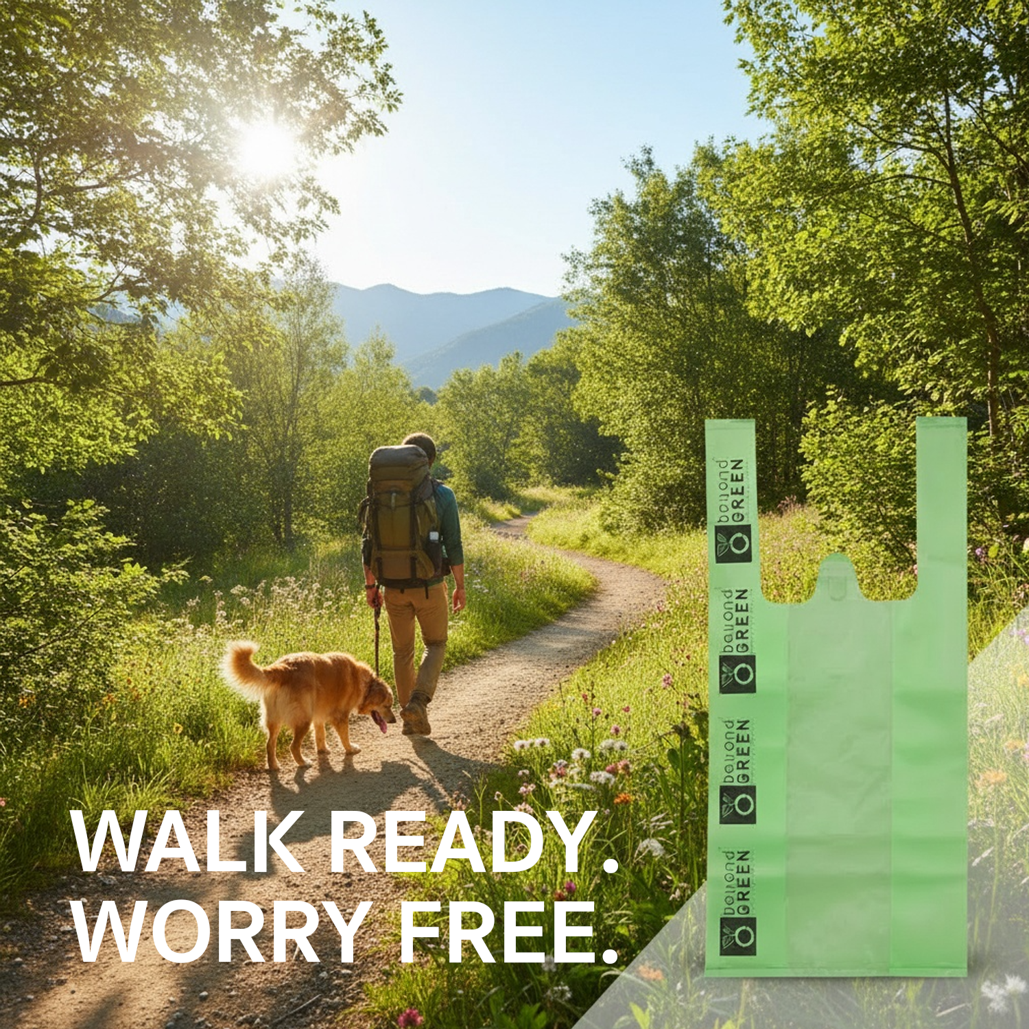 Green Dog Waste Bags – 8" x 16" with 5" Gusset & Handles – Made in USA Dog Waste Bags beyondGREEN biotech™