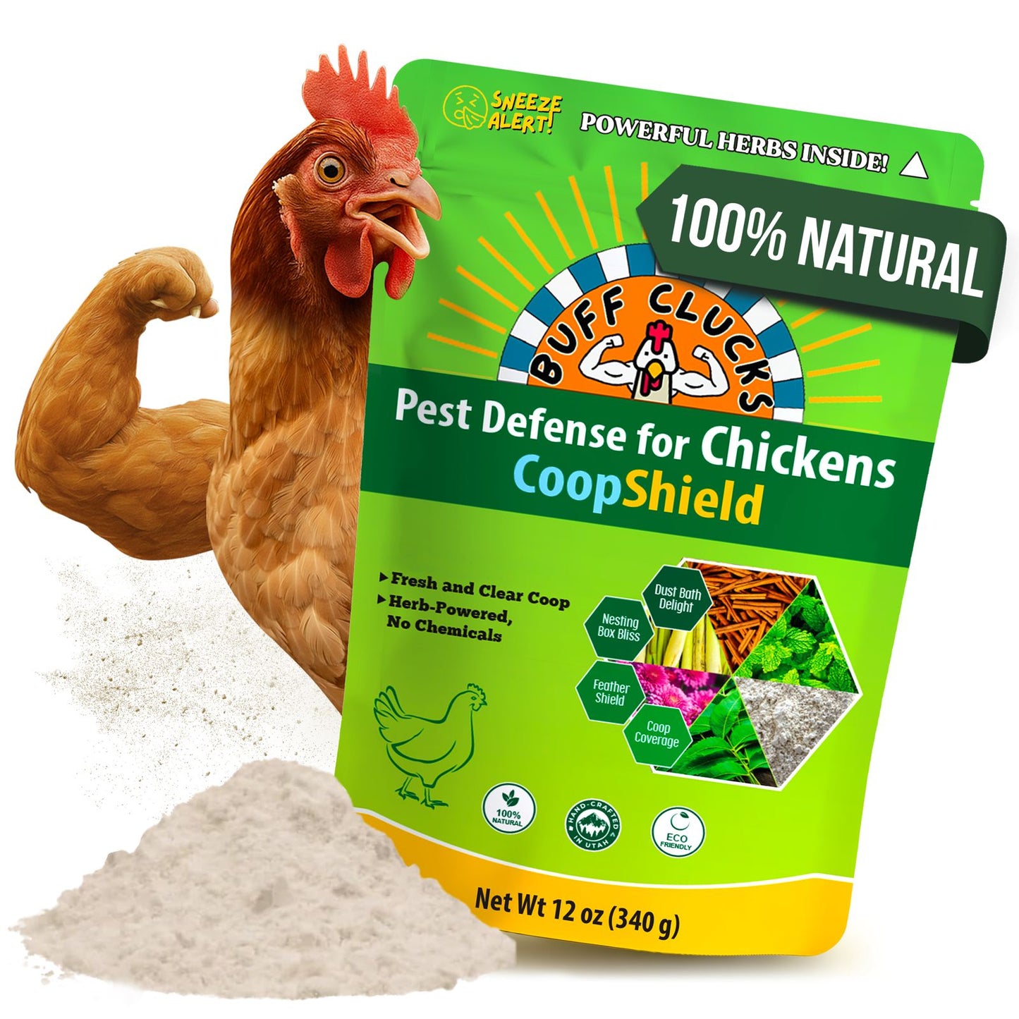 CoopShield—Herbal Pest Defense for Chickens REGULAR (12 oz) Buff Clucks