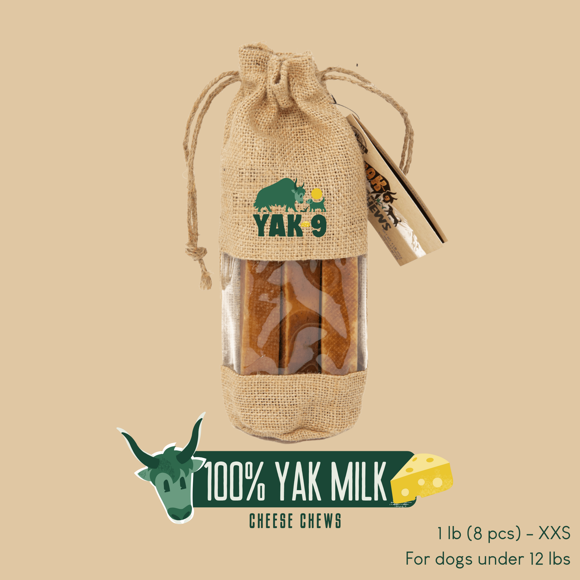100% Yak Milk Chews for Dogs Small (1.1oz) 1 lb 100% YAK CHEWS Yak9 Chews